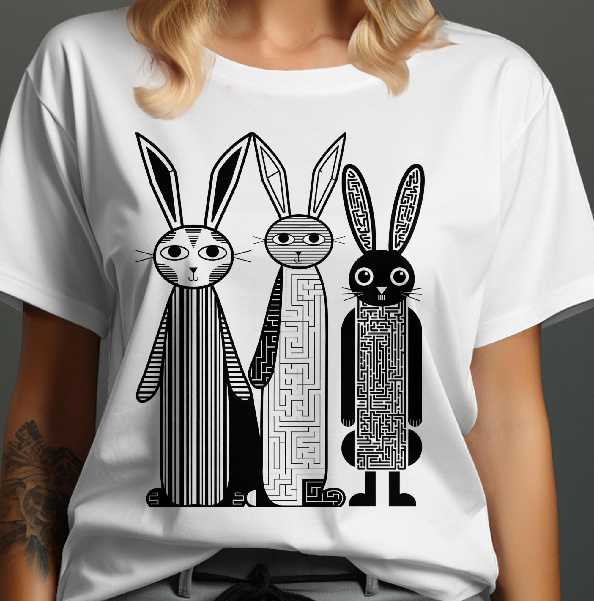 Funky Bunny Art T Shirt Cute Bunnies Graphic Tee Stylish Easter T Shirt Fun Rabbit Design Casual Wear Abstract Bunny Graphic Shirt Graphic Tee – Aesthetic Look · Great Gift For Fans
