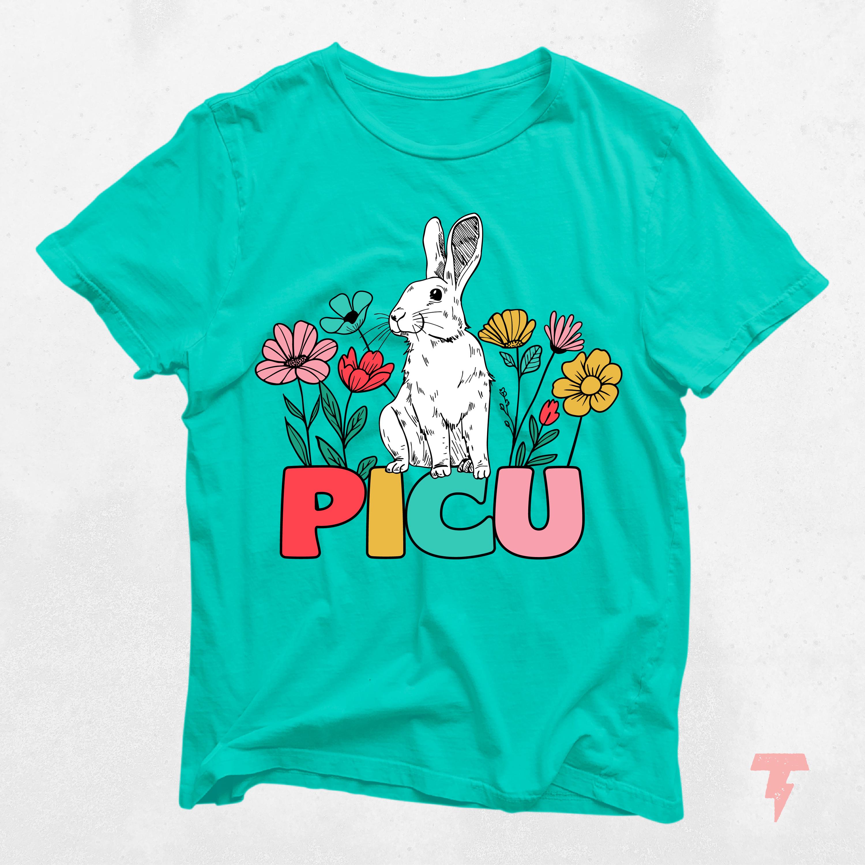Picu Easter Spring Shirt Wildflowers Bunny Design Pediatric ICU Team Shirts for Staff Spring Season Apparel Graphic Tee – Cozy Vibes · Must-Have Style