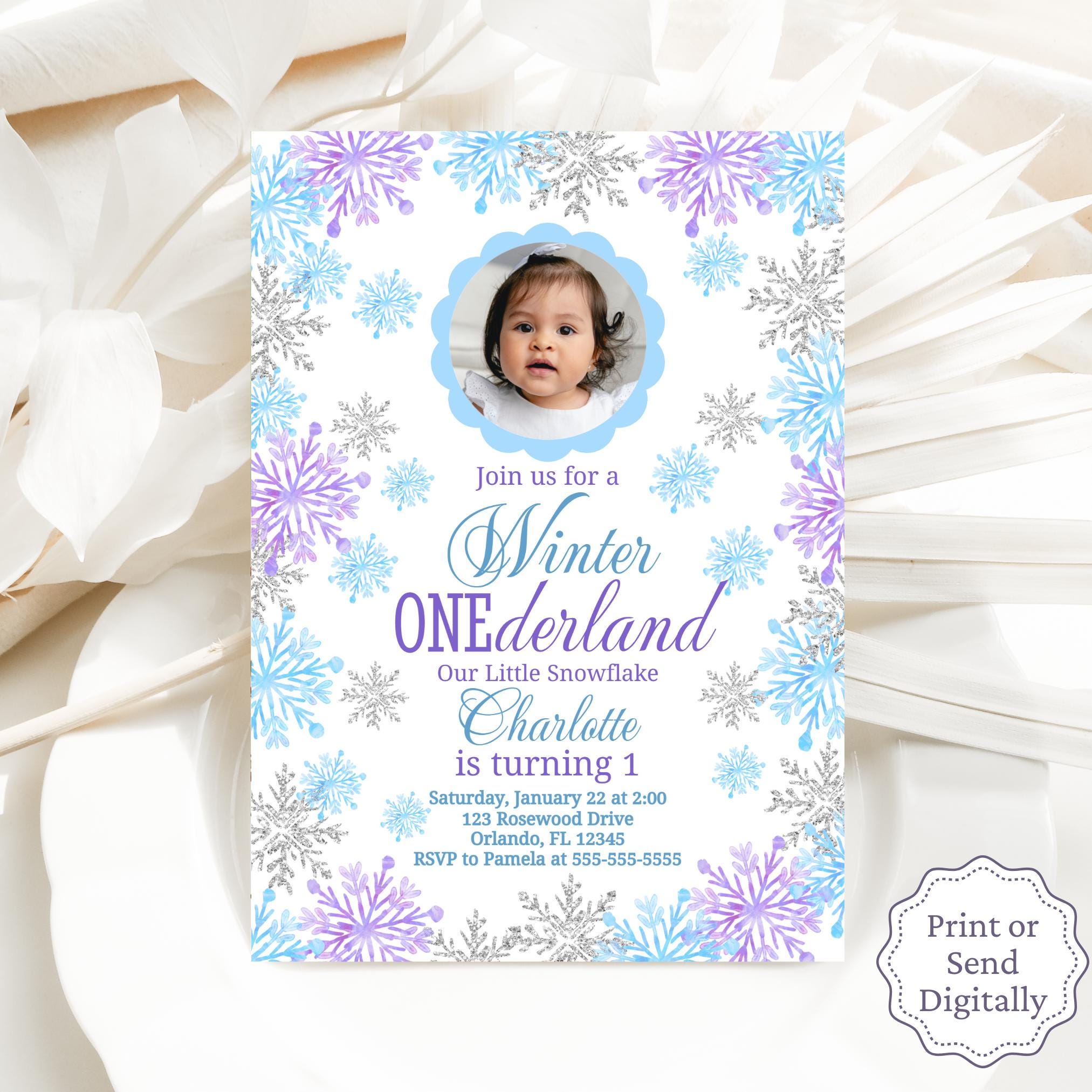 Winter Birthday Invitation Blue Purple Pastel Winter Onederland Invitation Photo Snowflake Invitation Snow Birthday Invite Christmas WO13 Graphic Tee – Cozy Vibes · High-Quality Print