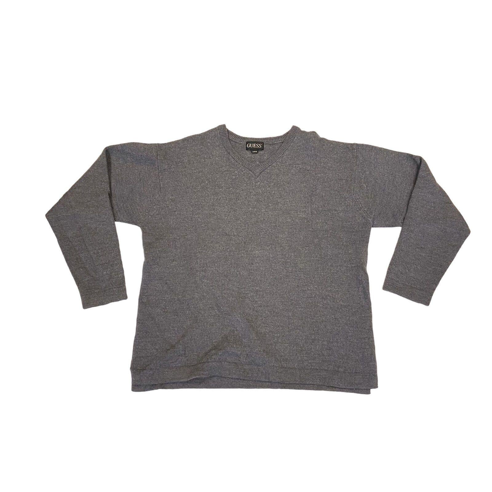 Guess Mens Grey Jumper Vintage High End Designer V Neck Sweater Knit VTG Graphic Tee – Warm & Stylish · Top Pick For Any Outfit