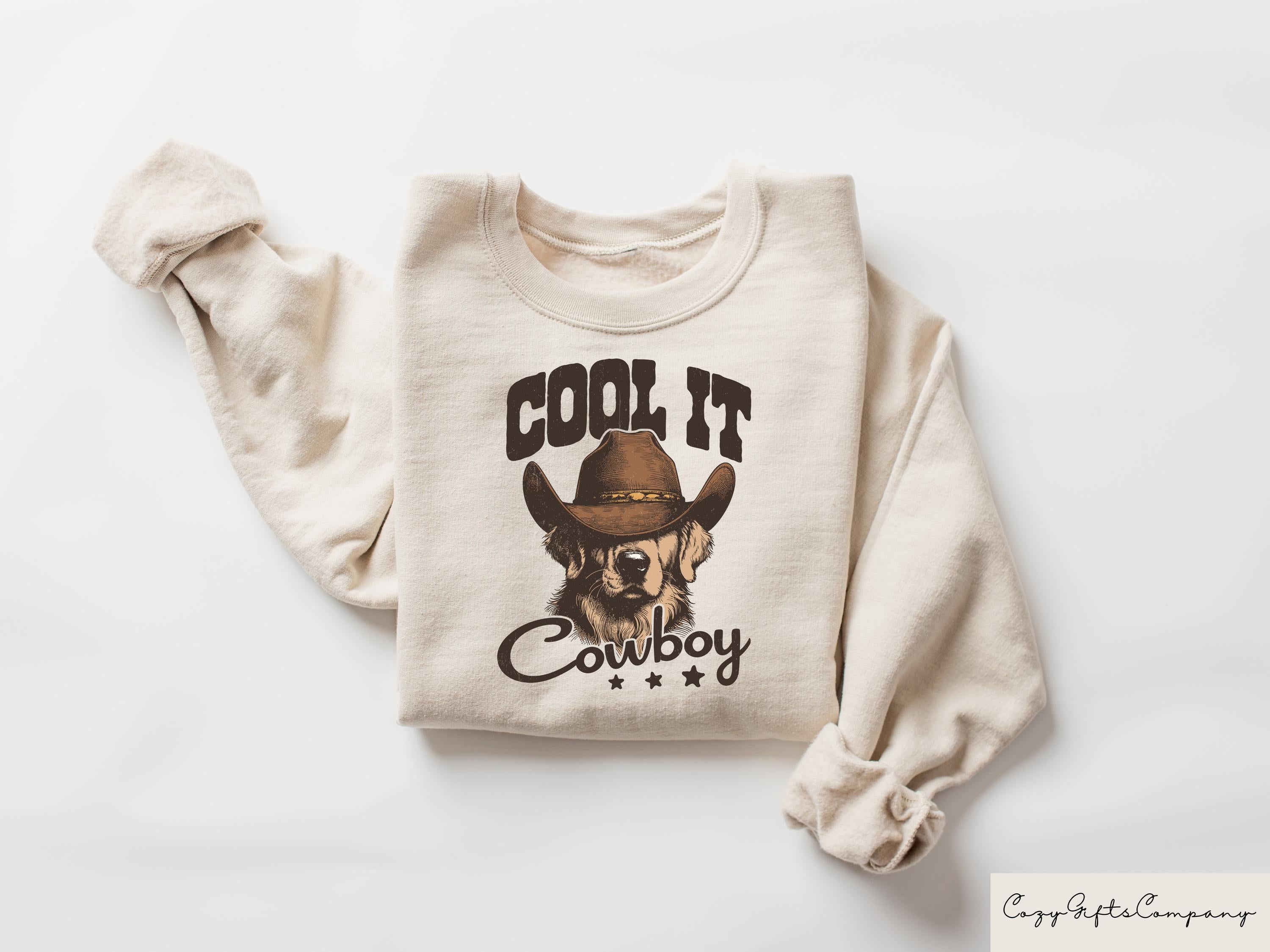 Cool It Cowboy T shirt Funny Dog Shirt Howdy Women Sweatshirt Western Dog Mom Gift Retro Cowboy Outfit Country Girl Crewneck Sweatshirt – Everyday Comfort · Great Gift For Fans