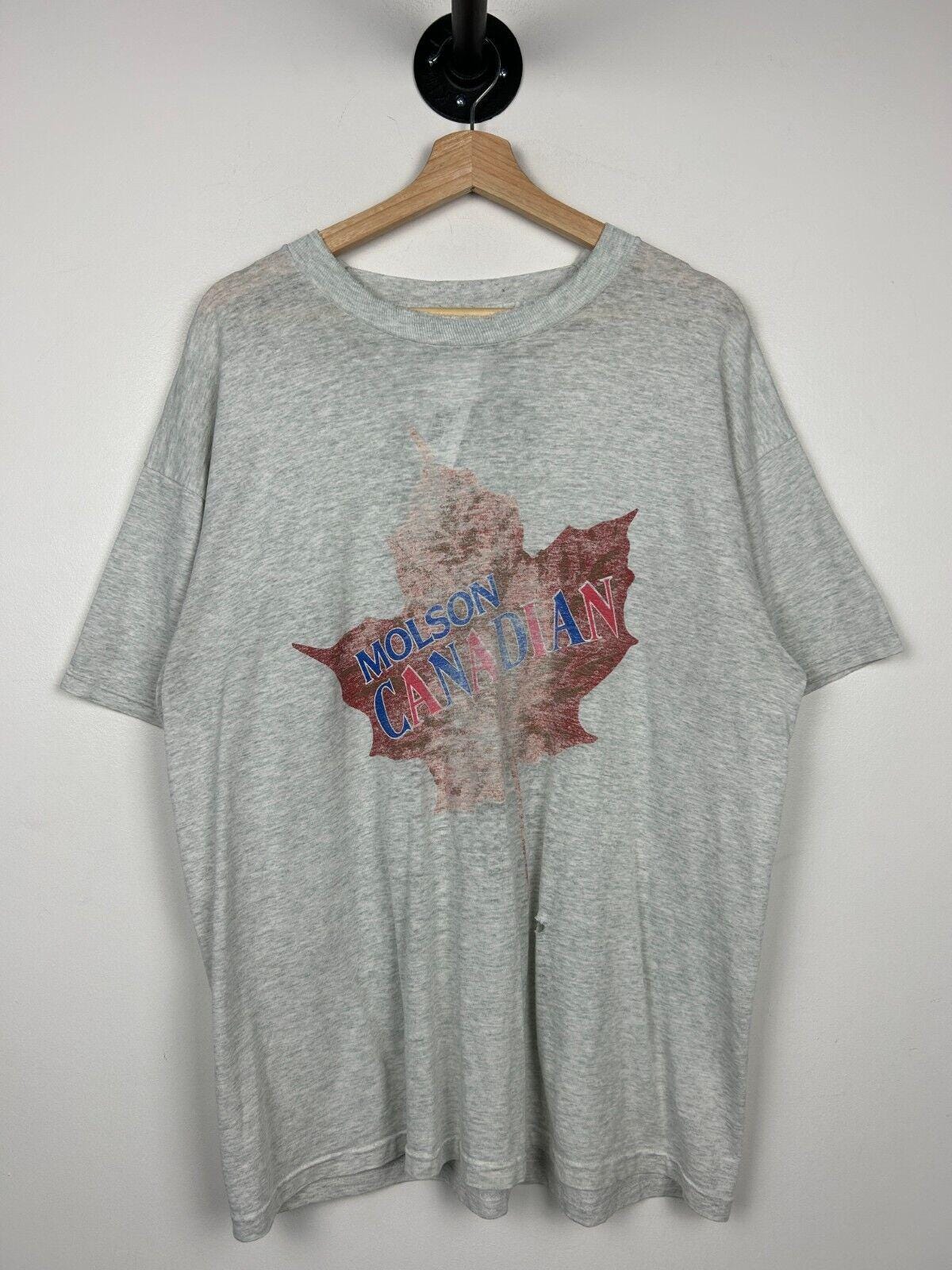 Vintage 90s Molson Canadian Leaf Grey Tee Size XL Graphic Tee – Easygoing Wear · High-Quality Print