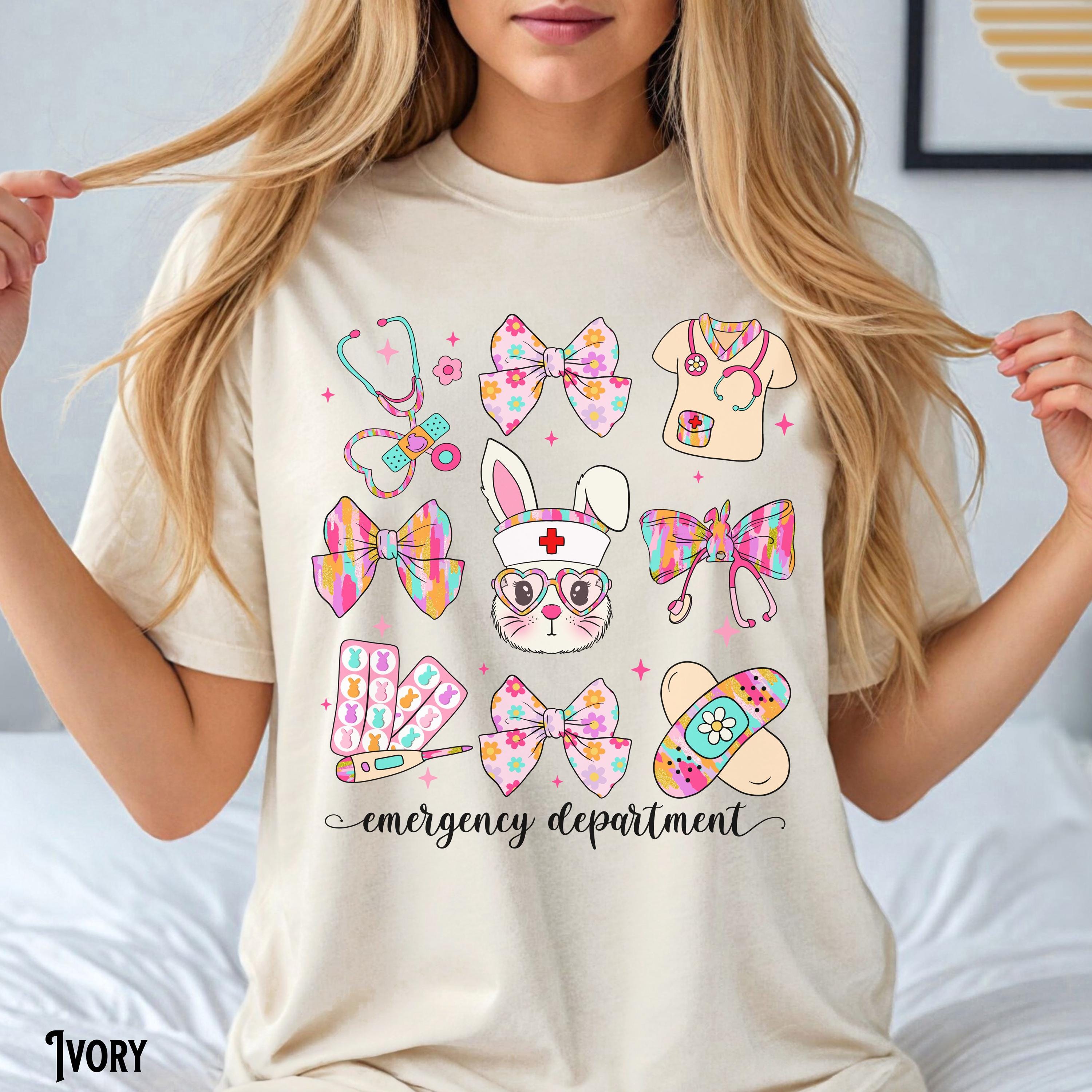 Emergency Department Easter Shirt ER Easter Bow Tee Nurse Doctor Crew RN LPN Bunnies Spring Emergency Room Gift Graphic Tee – Premium Graphic · Perfect For Daily Wear