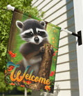 Whimsical Garden Flag with Raccoon Welcome Banner for Home Decor Outdoor Decoration Animal Lover Gift Home Yard Art Housewarming Gift Graphic Tee – Warm & Stylish · Must-Have Style