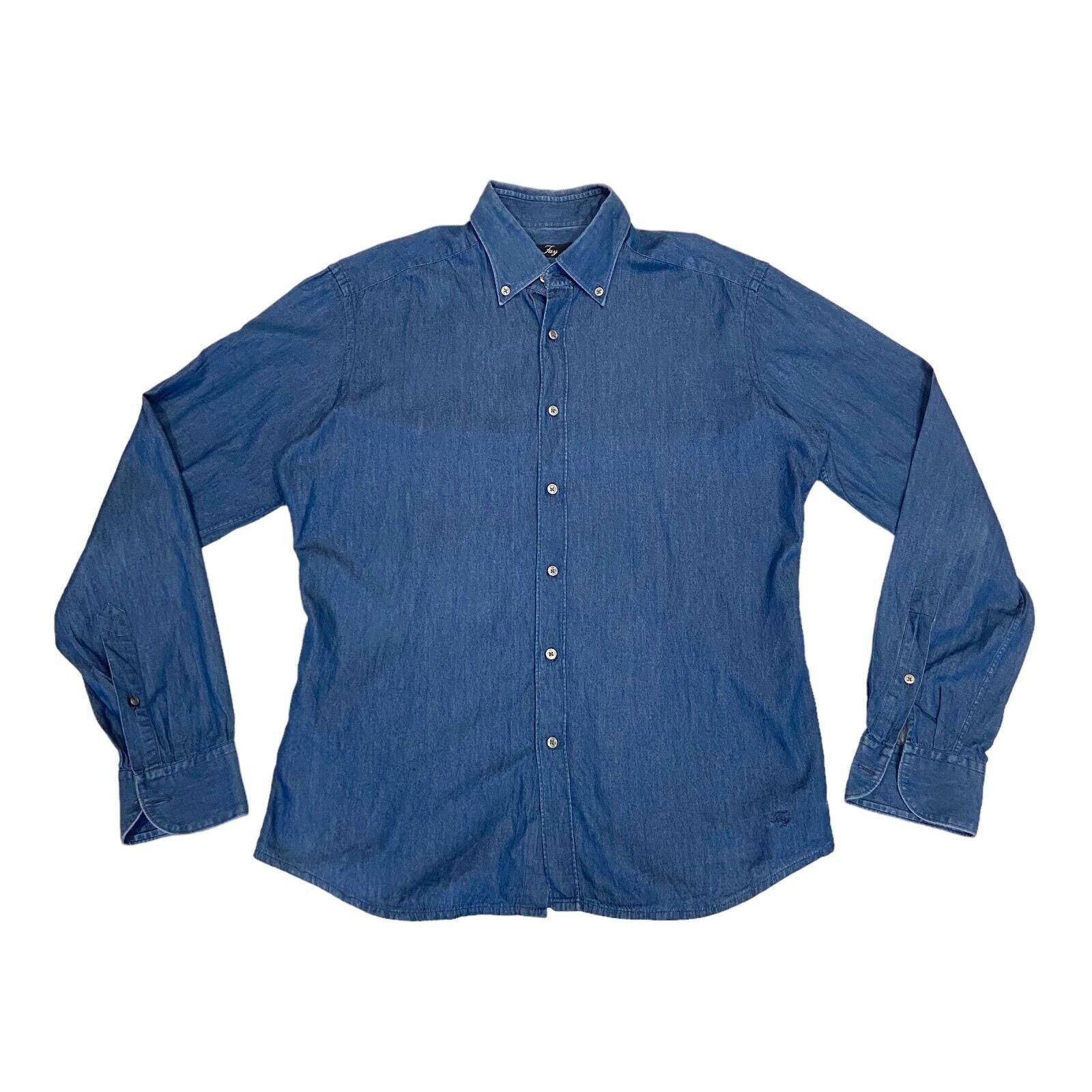 Fay Mens Blue Shirt Vintage High End Button Down Collar Designer Smart Casual Graphic Tee – Cozy Vibes · Trending Graphic Apparel
