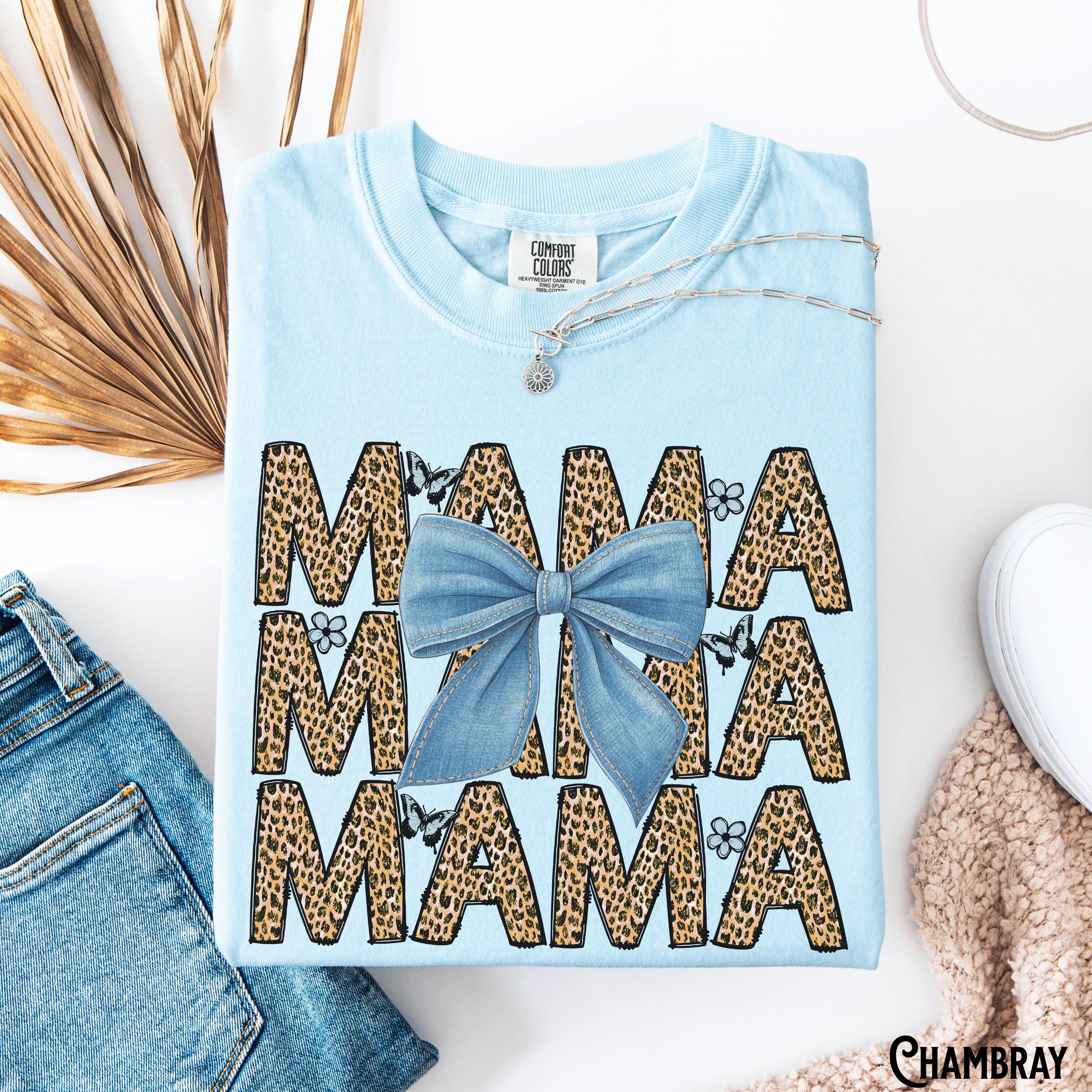 Mama Leopard Print Shirt Denim Bow Tee Coquette Flower T shirt Butterfly Mom Gift Mother39s Day Gift New Mom Spring Graphic Tee – Premium Graphic · Top Pick For Any Outfit