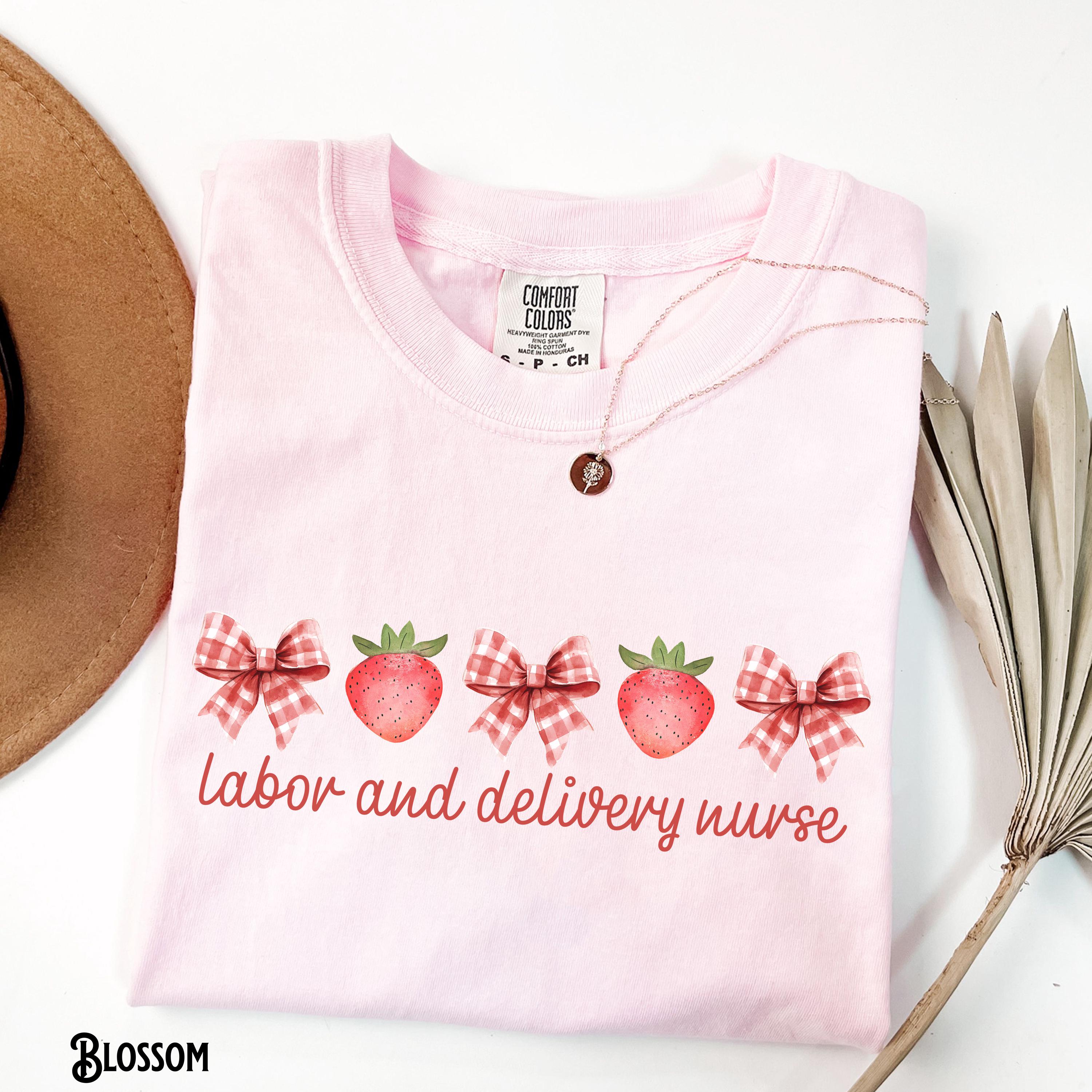 Labor and Delivery Nurse Shirt Baby Nurse LD Strawberry Bow Tee L and D Coquette T Shirt Spring Summer Nurse Gift Graphic Tee – Premium Graphic · High-Quality Print