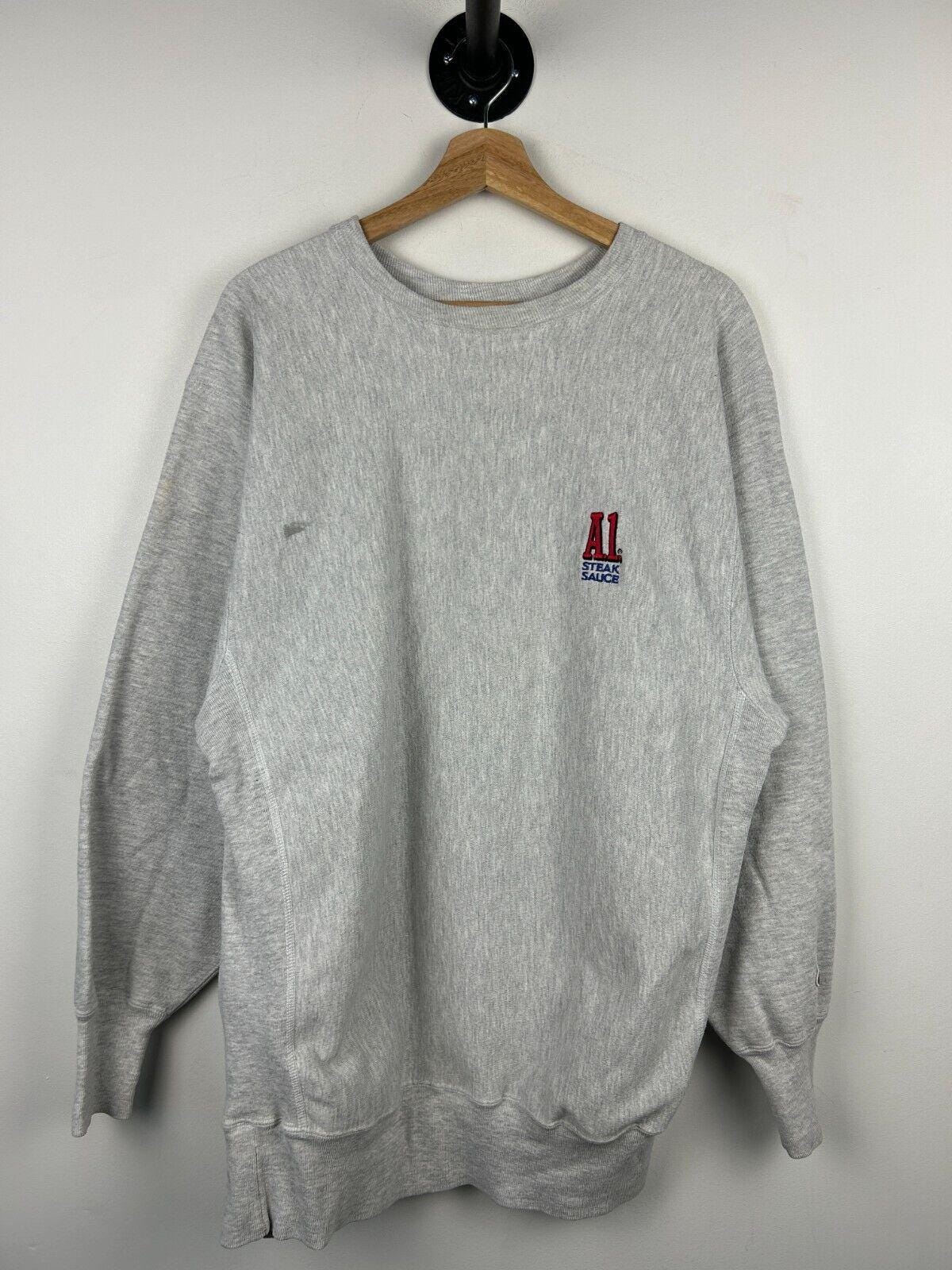 Vintage 90s Champion Reverse Weave A1 Steak Sauce Grey Crewneck Size XXL Graphic Tee – Soft Feel · Must-Have Style
