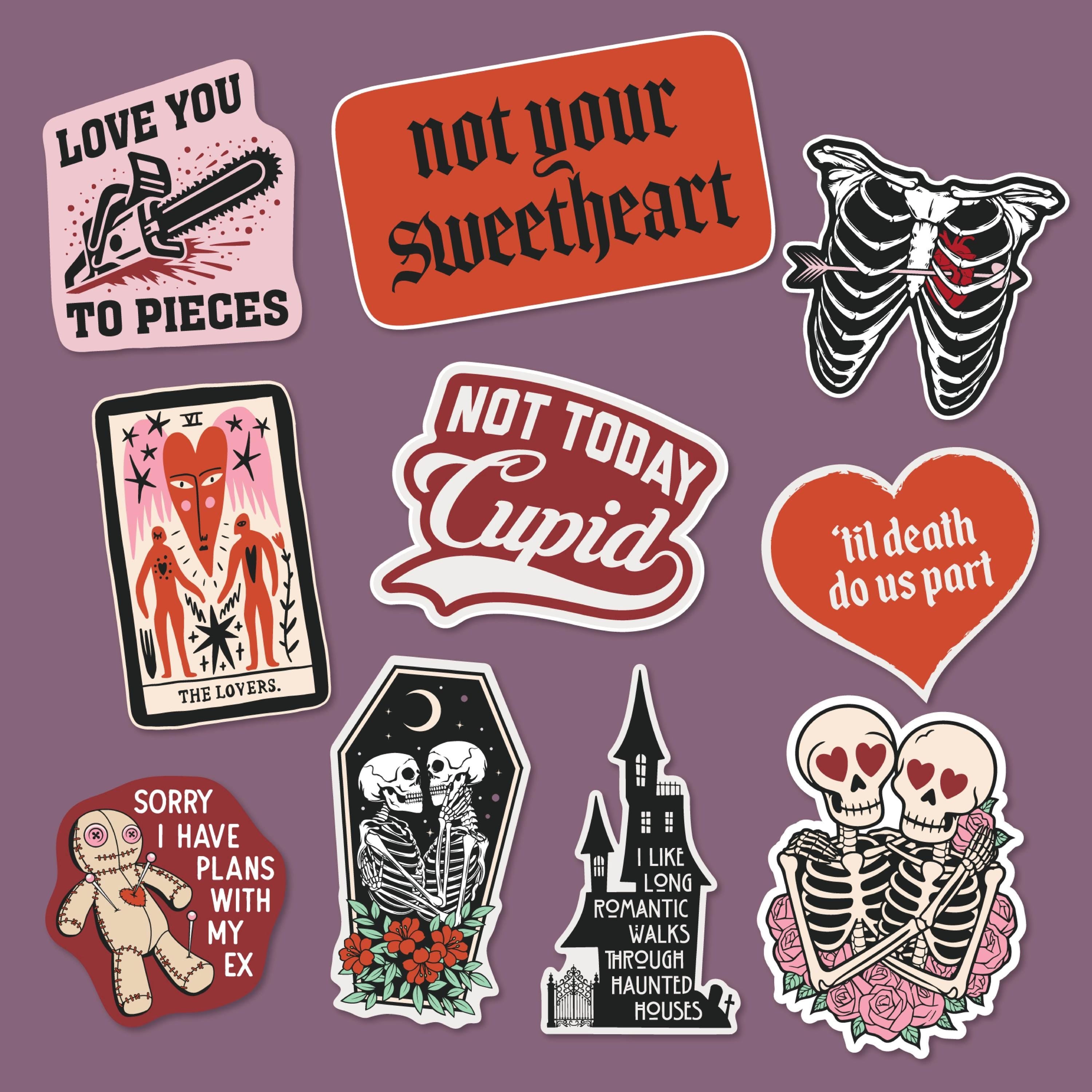 Funny Valentine39s Day Decals Pack 10 Dark Humor Stickers with Skeletons Large Stickers for Adults Funny Adhesives with Memes Dark Decal Graphic Tee – Easygoing Wear · Top Pick For Any Outfit
