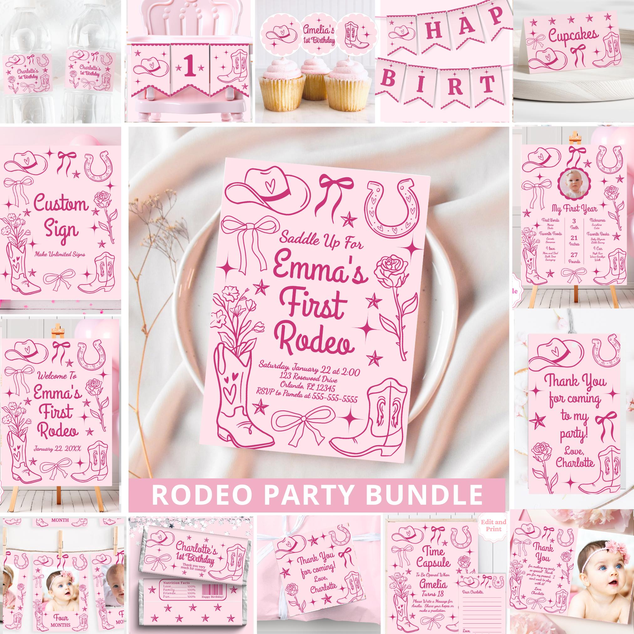 My First Rodeo Bundle 1st Rodeo Birthday Decor 1st Birthday Bundle Cowgirl Birthday Western Birthday Girl 1st Birthday Invite Pink FRG1 Graphic Tee – Warm & Stylish · Trending Graphic Apparel