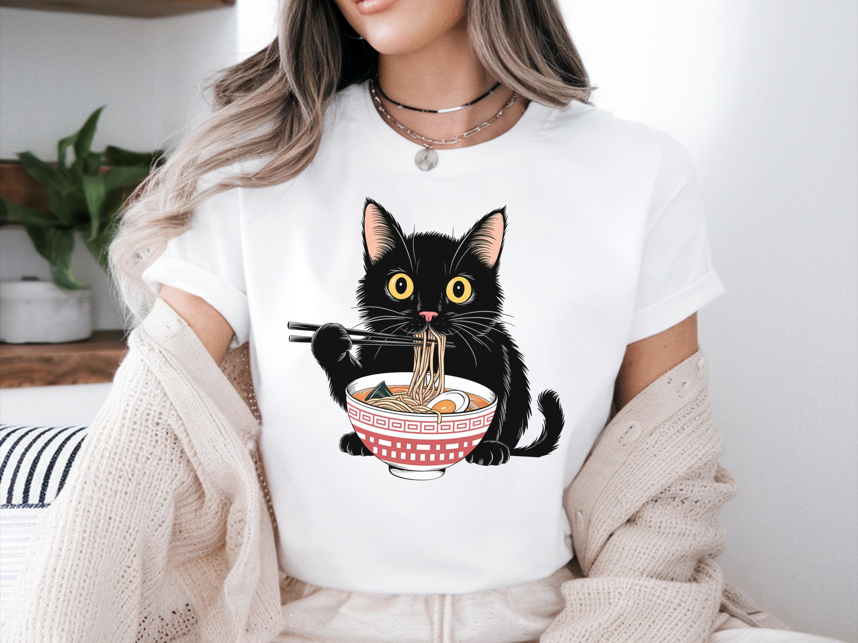 Noodle Cat Shirt Ramen Lover Shirt Noodle Shirt Ramen Cat T Shirt Funny Shirt Food Lovers Black Cat Ramen Shirt Black Cat Lovers Shirt Graphic Tee – Bold Style · Great Gift For Fans