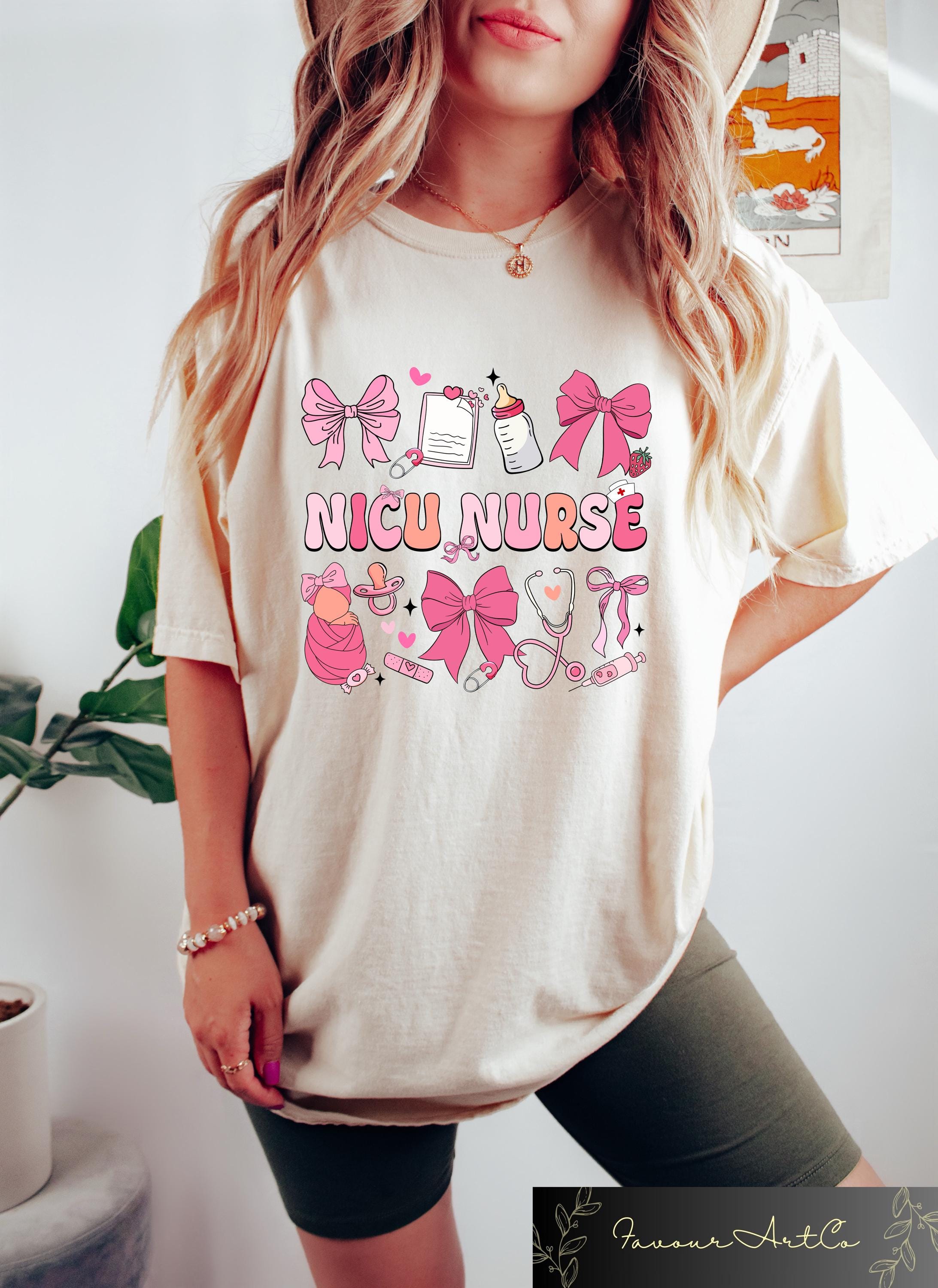 Nicu Nurse T shirt Registered Nurse Shirt Coquette Bow Nurse Sweatshirt Retro Nurse Gift Neonatal Intensive Care Unit Nurse Crewneck Sweatshirt – Warm & Stylish · Trending Graphic Apparel