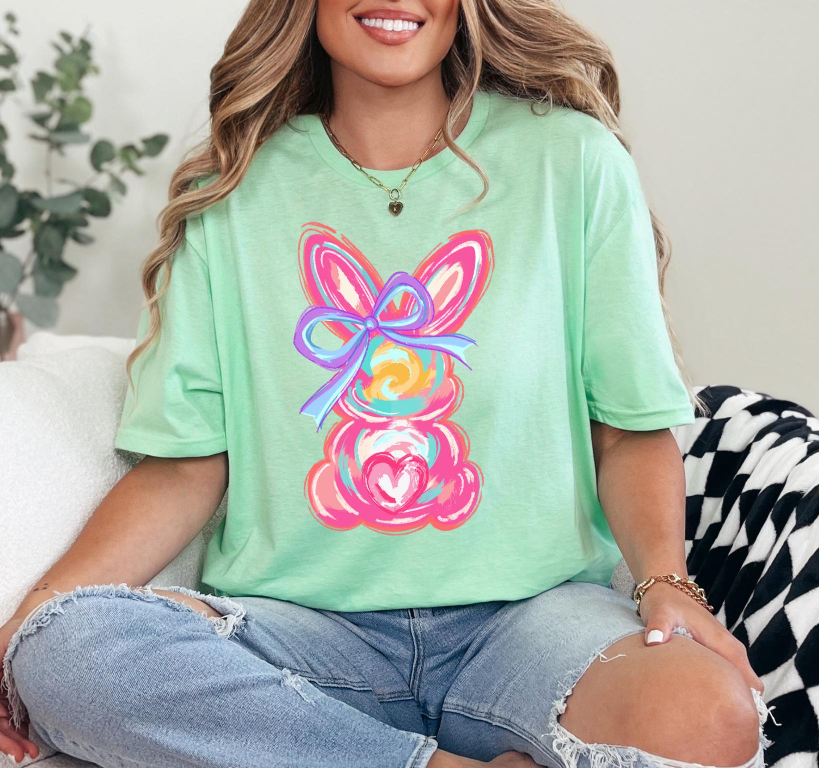 Brushstroke Bunny Easter Shirt Bunny Coquette Bow T Shirt Pink bunny easter Shirtretro easter TeeKids easter t shirtscute women T shirt Graphic Tee – Warm & Stylish · Great Gift For Fans