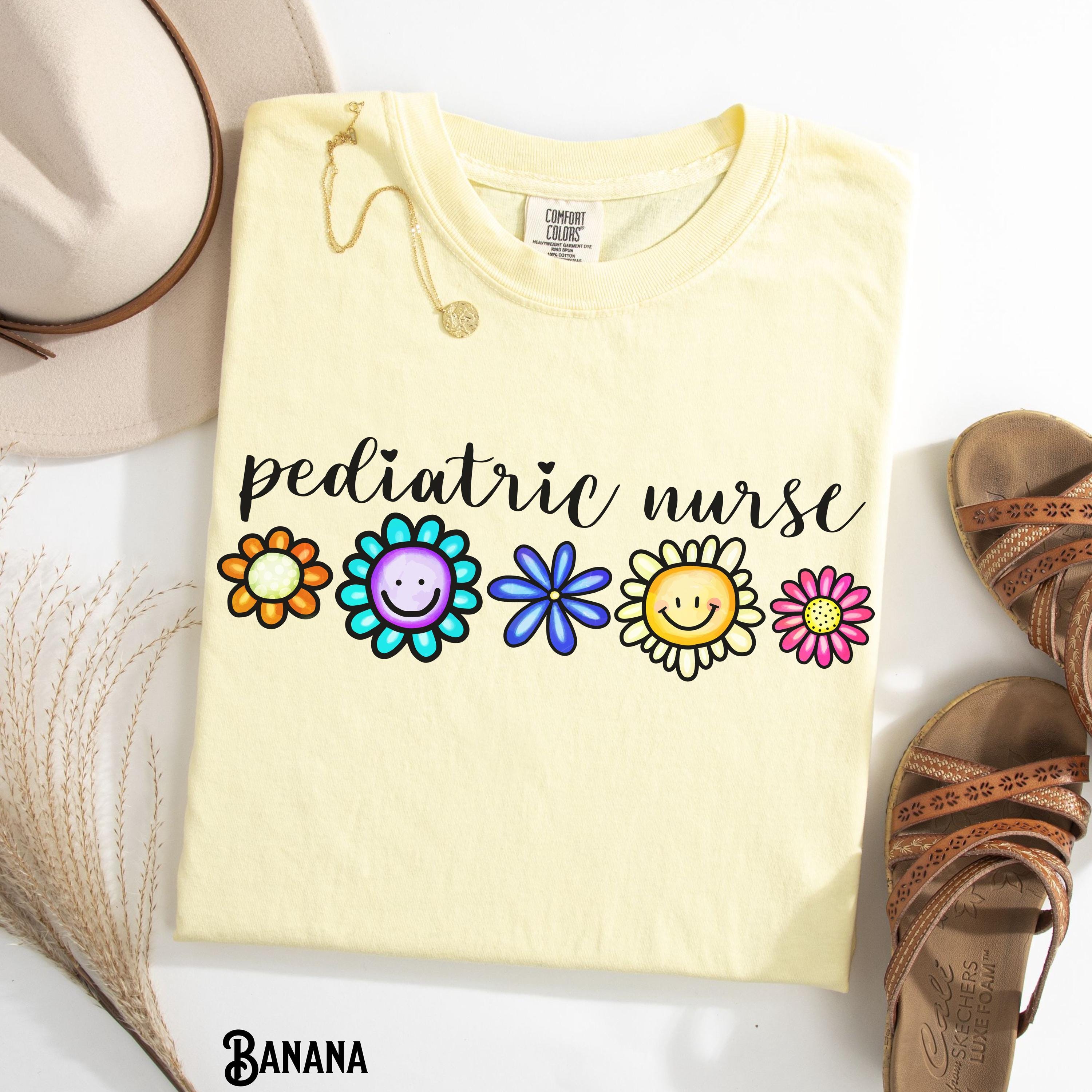 Pediatric Nurse Shirt PEDS Happy Face Flower Tee Pediatrics RN Pediatric Nurse Tshirt PICU Gift for Pediatric Nurse Graphic Tee – Aesthetic Look · Perfect For Daily Wear