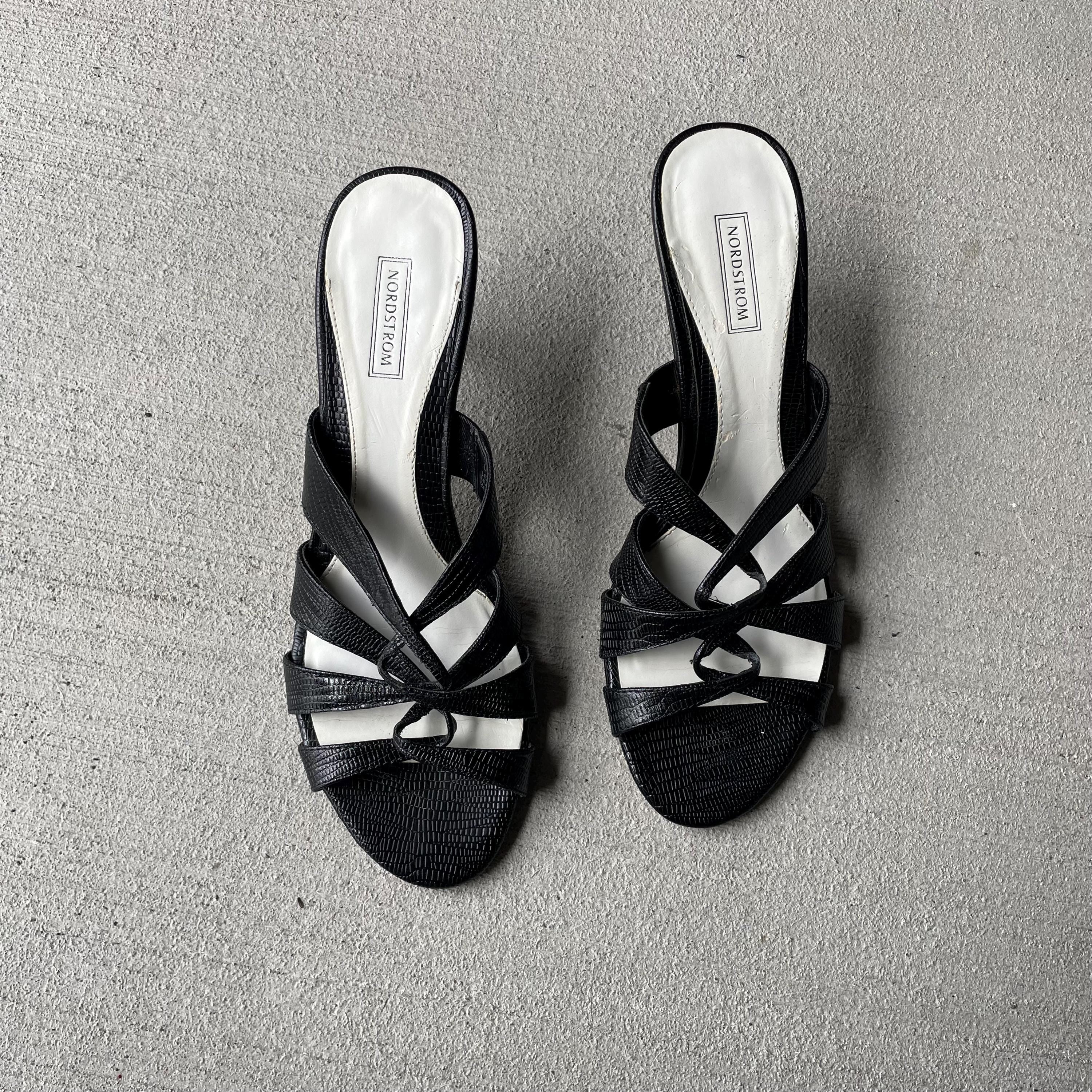 90s vintage black leather kitten heel nordstrom vero curio strappy sandal size US 85 Graphic Tee – Easygoing Wear · Top Pick For Any Outfit