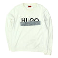 Hugo Mens White Sweatshirt Pullover Casual Designer Tape Logo Crew Neck Jumper Sweatshirt – Bold Style · Trending Graphic Apparel