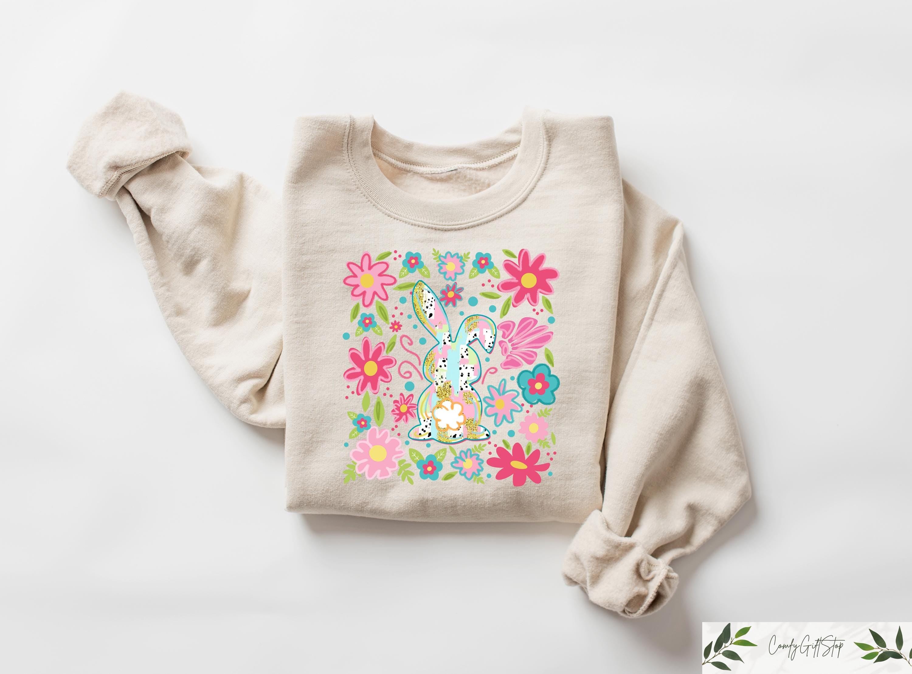 Floral Easter T shirt Retro Easter Bunny Sweatshirt Cute Easter Day Shirt Easter Kid Gift Woman39s Easter Day Outfit Easter Matching Tee Sweatshirt – Cozy Vibes · Great Gift For Fans