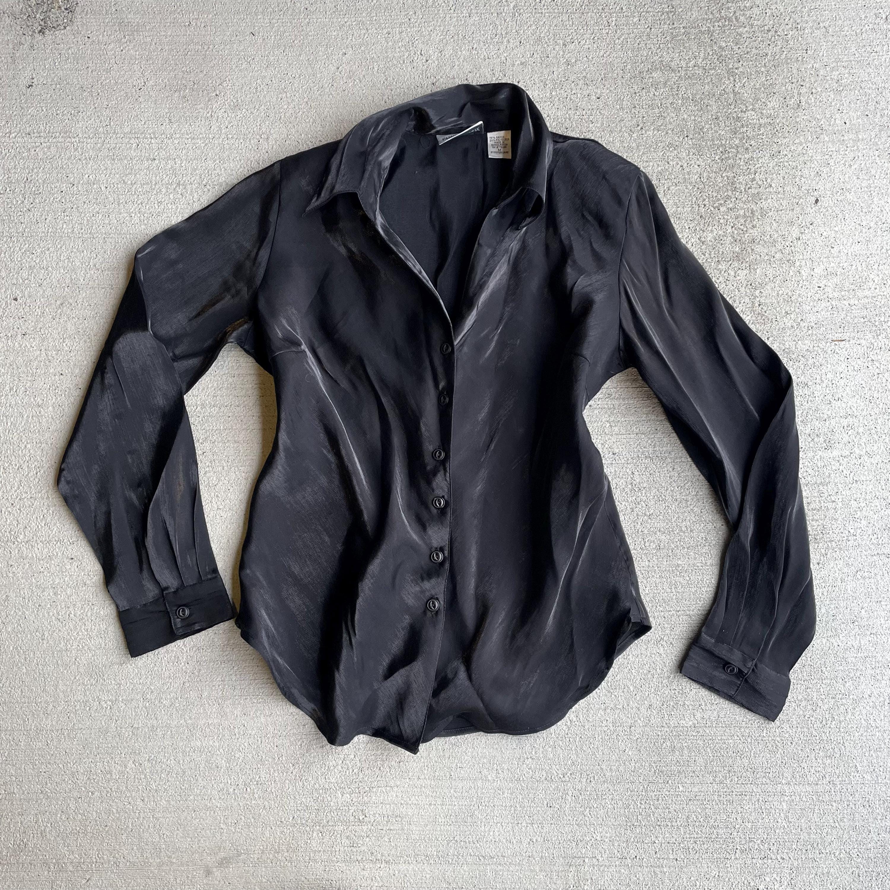 90s vintage black iridescent button up blouse Fashion Bug shimmer shiny size sm Graphic Tee – Warm & Stylish · Perfect For Daily Wear