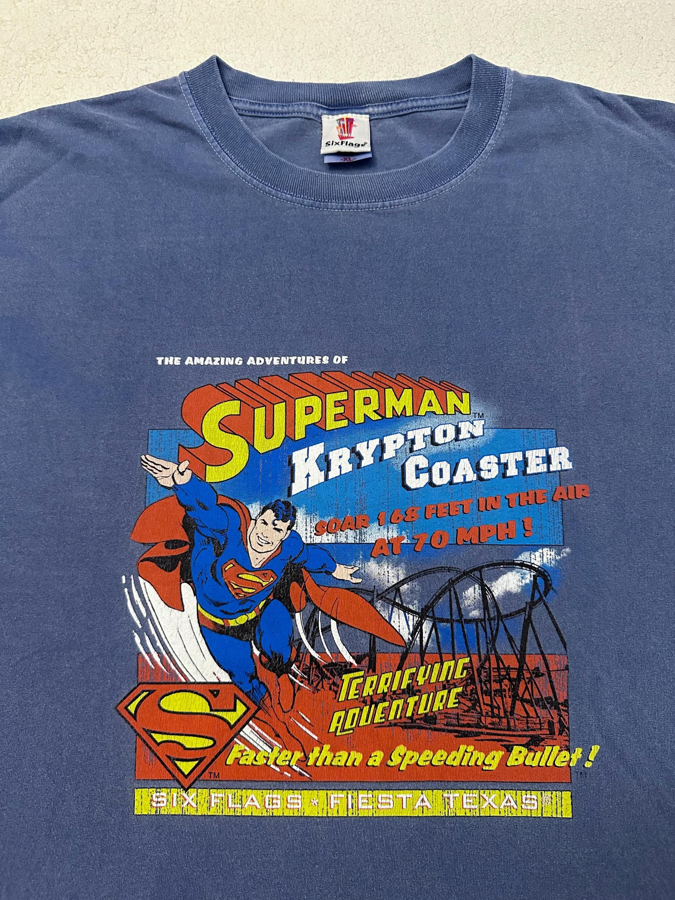 Vintage 2000s Y2K Superman Krypton Roller Coaster Six Flags DC Comics T Shirt XL Graphic Tee – Easygoing Wear · Perfect For Daily Wear
