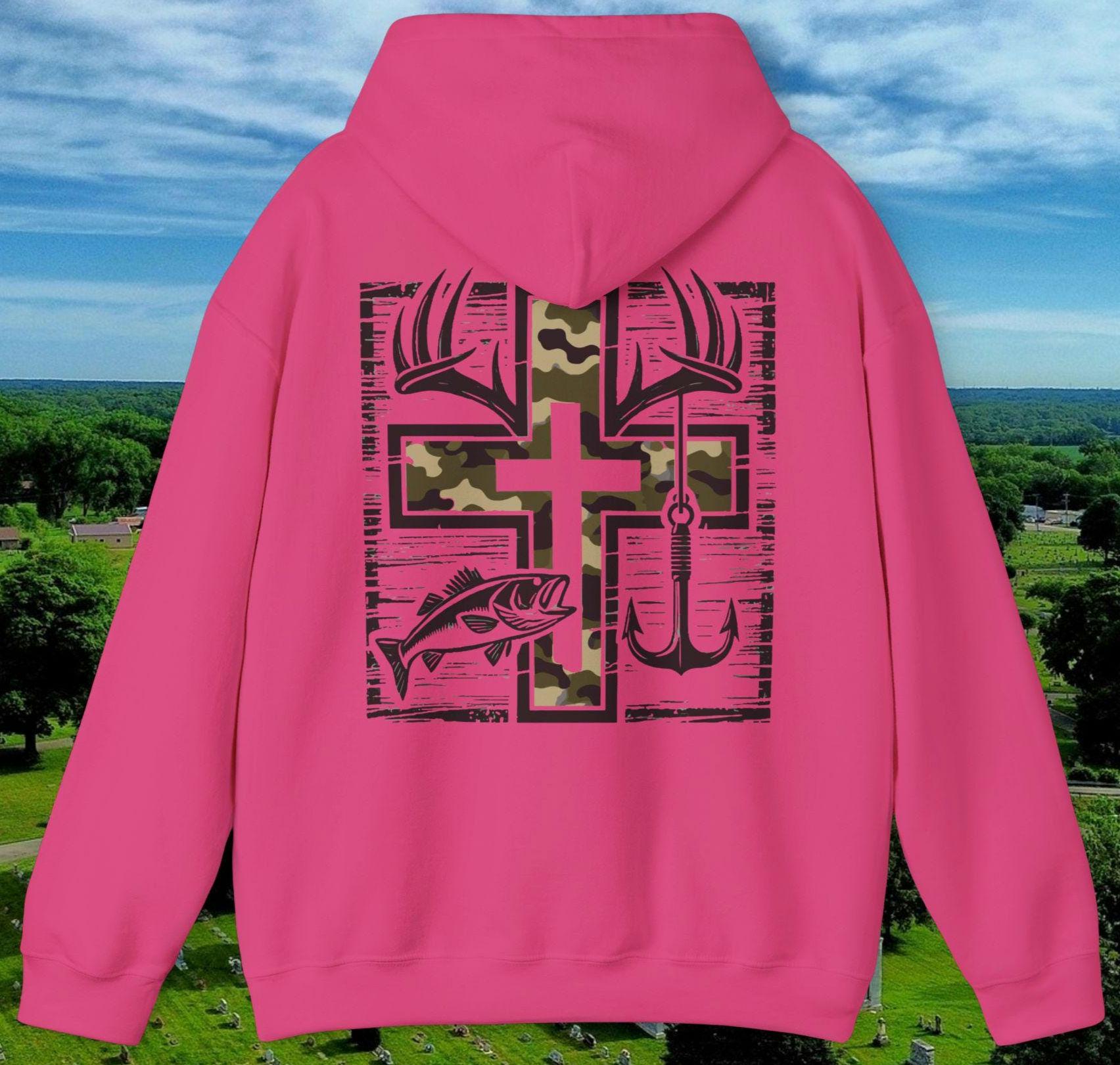 Faith Fishing Hunting Hoodie Unisex Sweatshirt for Fishermen Outdoors Christian Gift Fishing Lover Apparel Christian Sweatshirt Gift Hoodie – Warm & Stylish · High-Quality Print