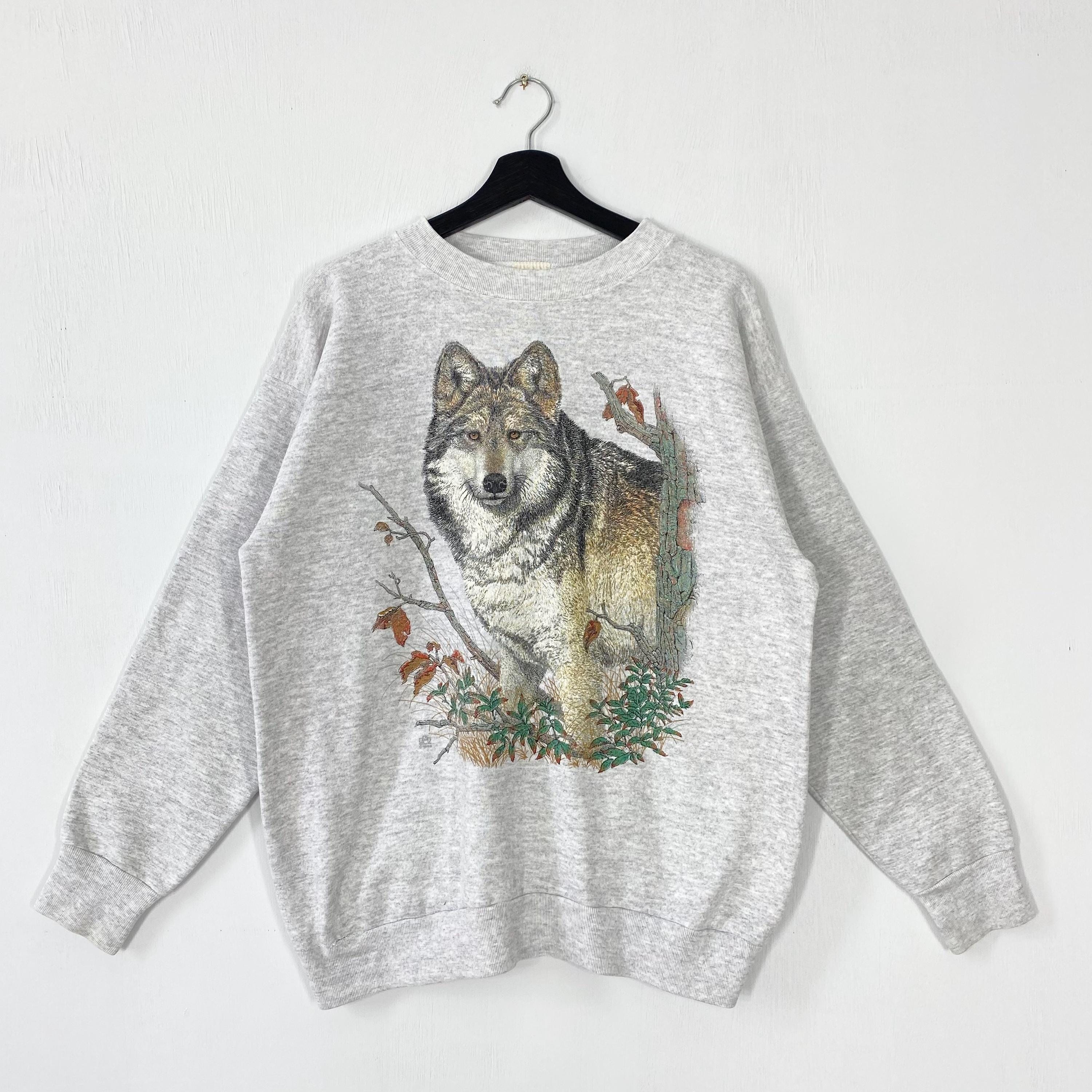Vintage 90s Outdoor Outfitters Sweatshirt Wolf Crewneck Deer Sweater Pullover Wildlife Dog Eagle Wolf Ducks Unlimited Print Logo Grey Medium Sweatshirt – Aesthetic Look · Trending Graphic Apparel