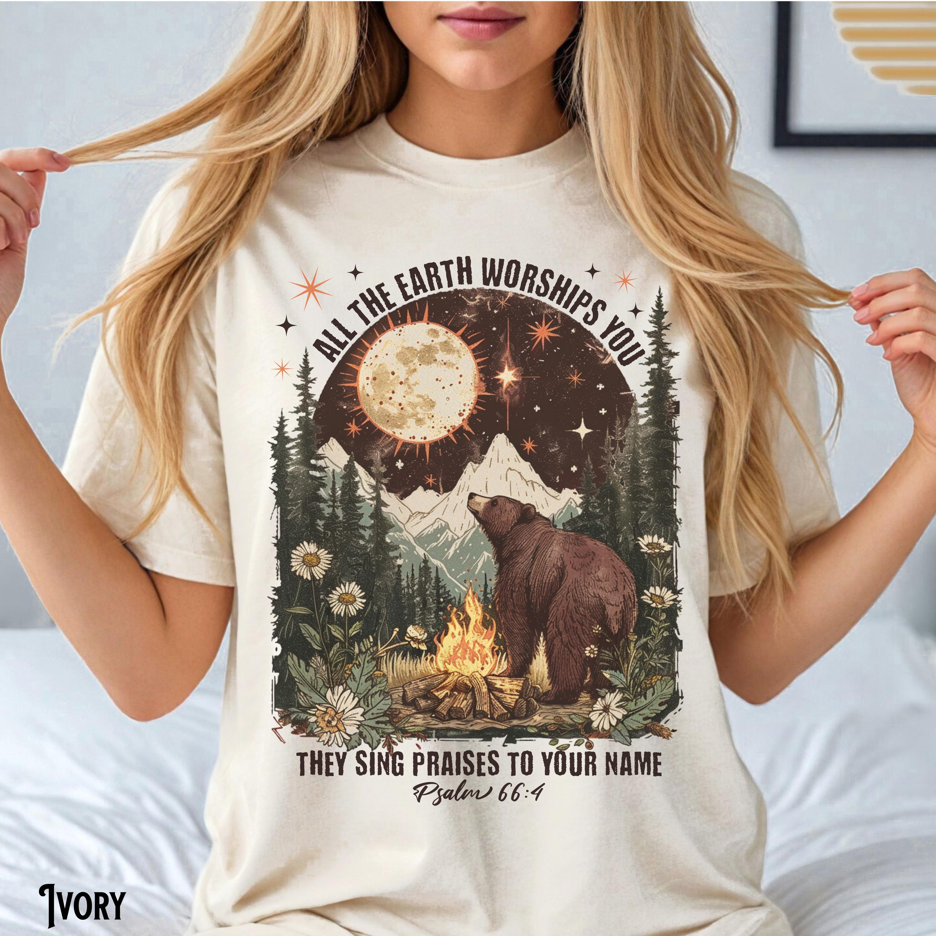 Christian Shirt Celestial Moon Camping T shirt Biblical Creation Tee Bible Verse Outdoors Praise Boho Faith Gift Graphic Tee – Easygoing Wear · Perfect For Daily Wear