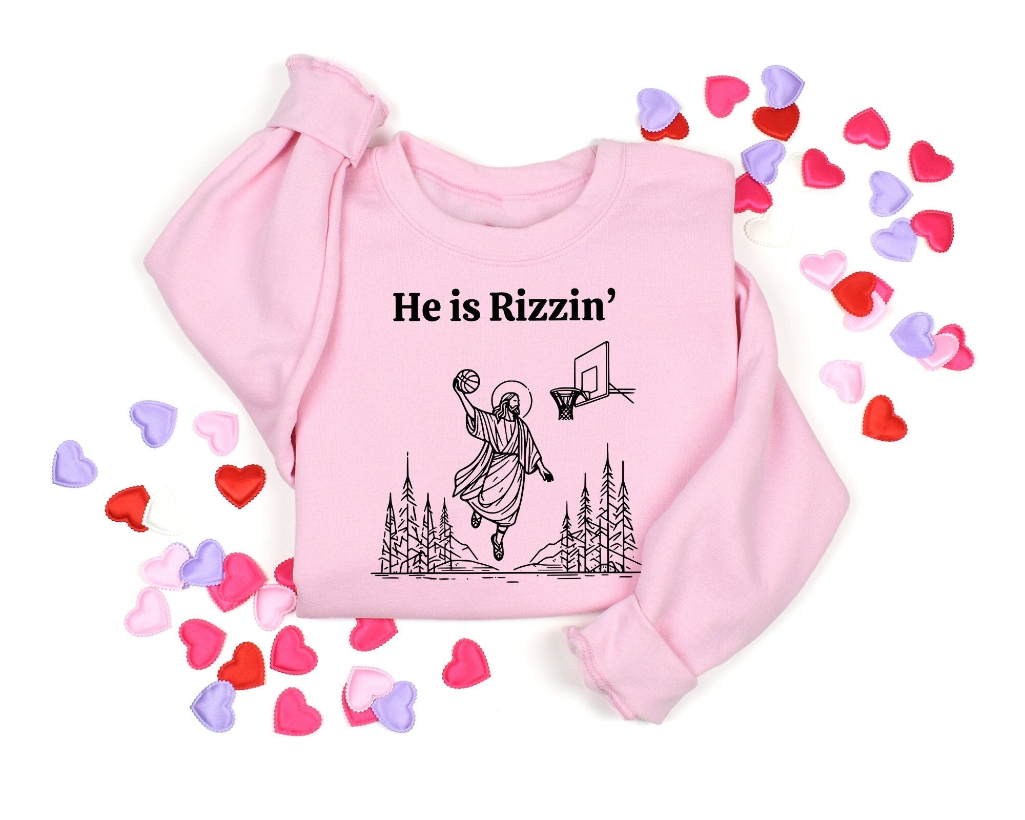 He Is Rizzin Sweatshirt Jesus Playing Basketball Easter Sweater Humorous Shirt Humorous Gift Shirt Sweatshirt – Everyday Comfort · Perfect For Daily Wear