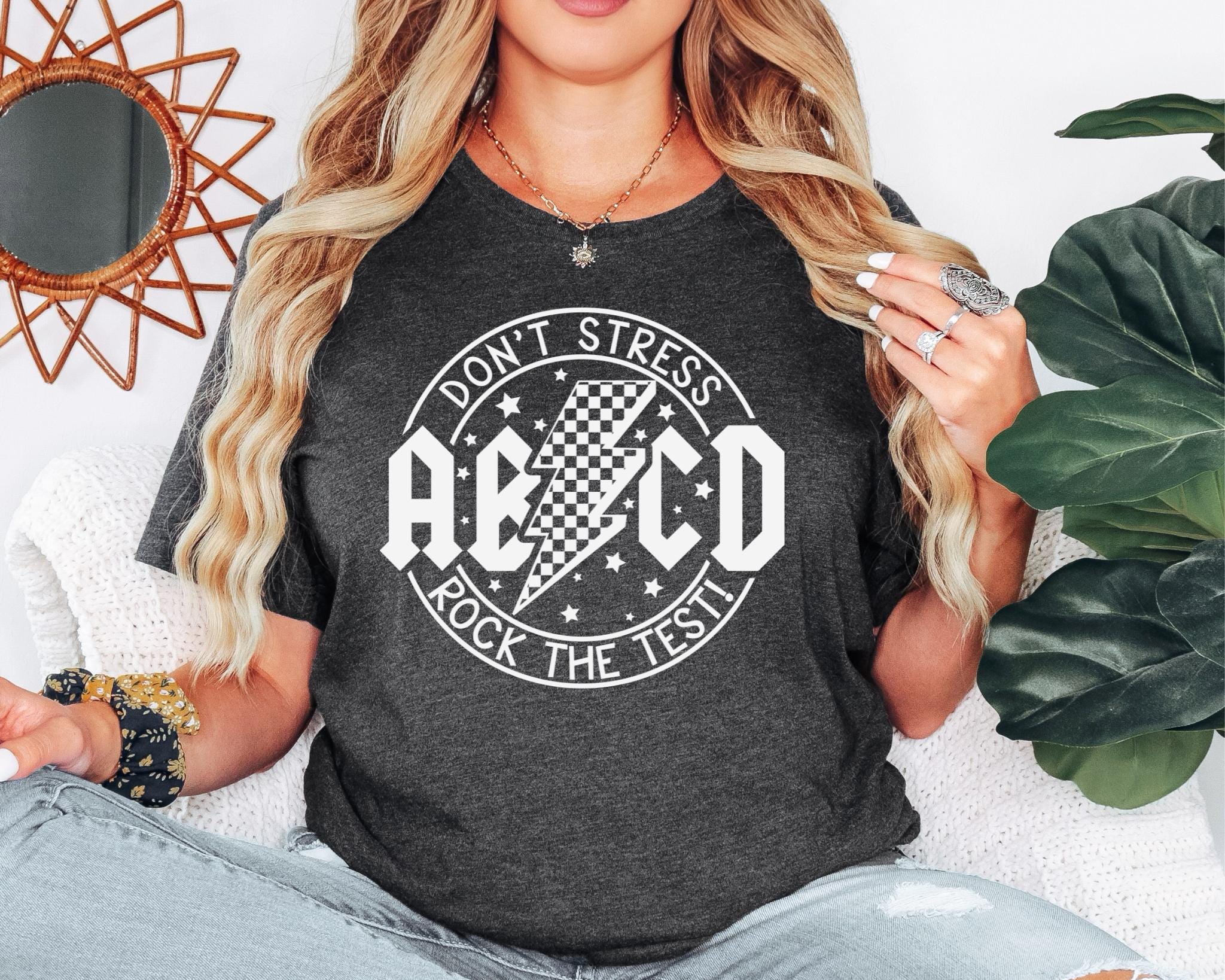 Don39t stress rock the test shirtTesting Day Shirt State Testing Shirt Teacher Life School Tee Teachers Test Day Women trendy shirt Graphic Tee – Soft Feel · Great Gift For Fans