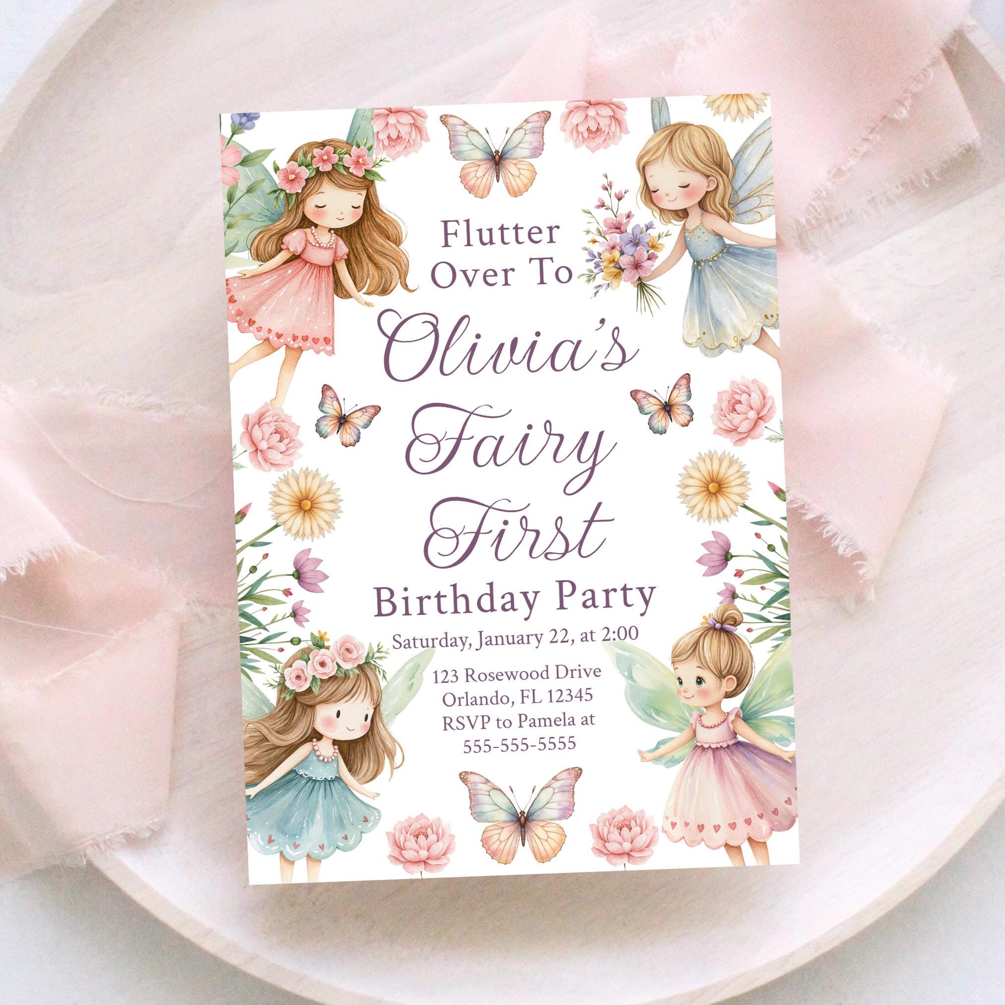 Fairy First Invitation Fairy First Birthday Girl 1St Birthday Fairy 1St Birthday Printable Invitation Fairy Birthday Party Editable FB1 Graphic Tee – Aesthetic Look · Trending Graphic Apparel