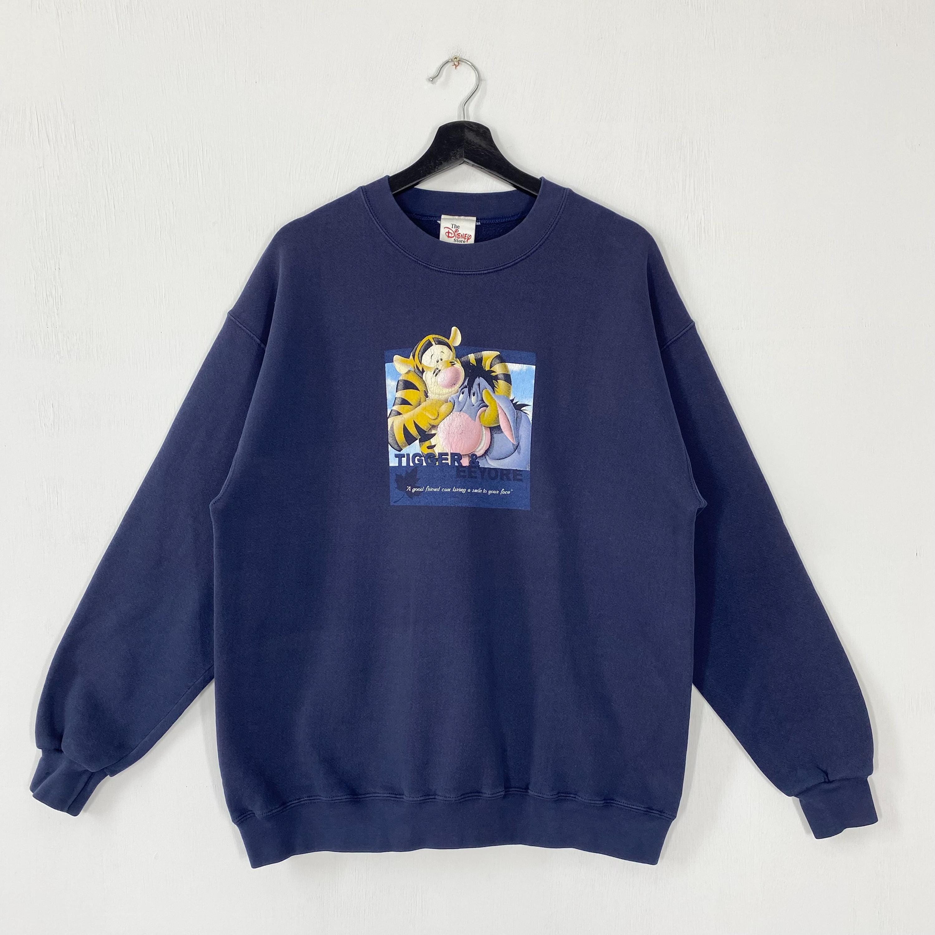 Vintage Tigger Sweatshirt Tigger Crewneck Disney Eeyore Pooh Sweater Pullover Piglet Rabbit Kanga Print Logo Blue Large Sweatshirt – Feel-Good Design · High-Quality Print