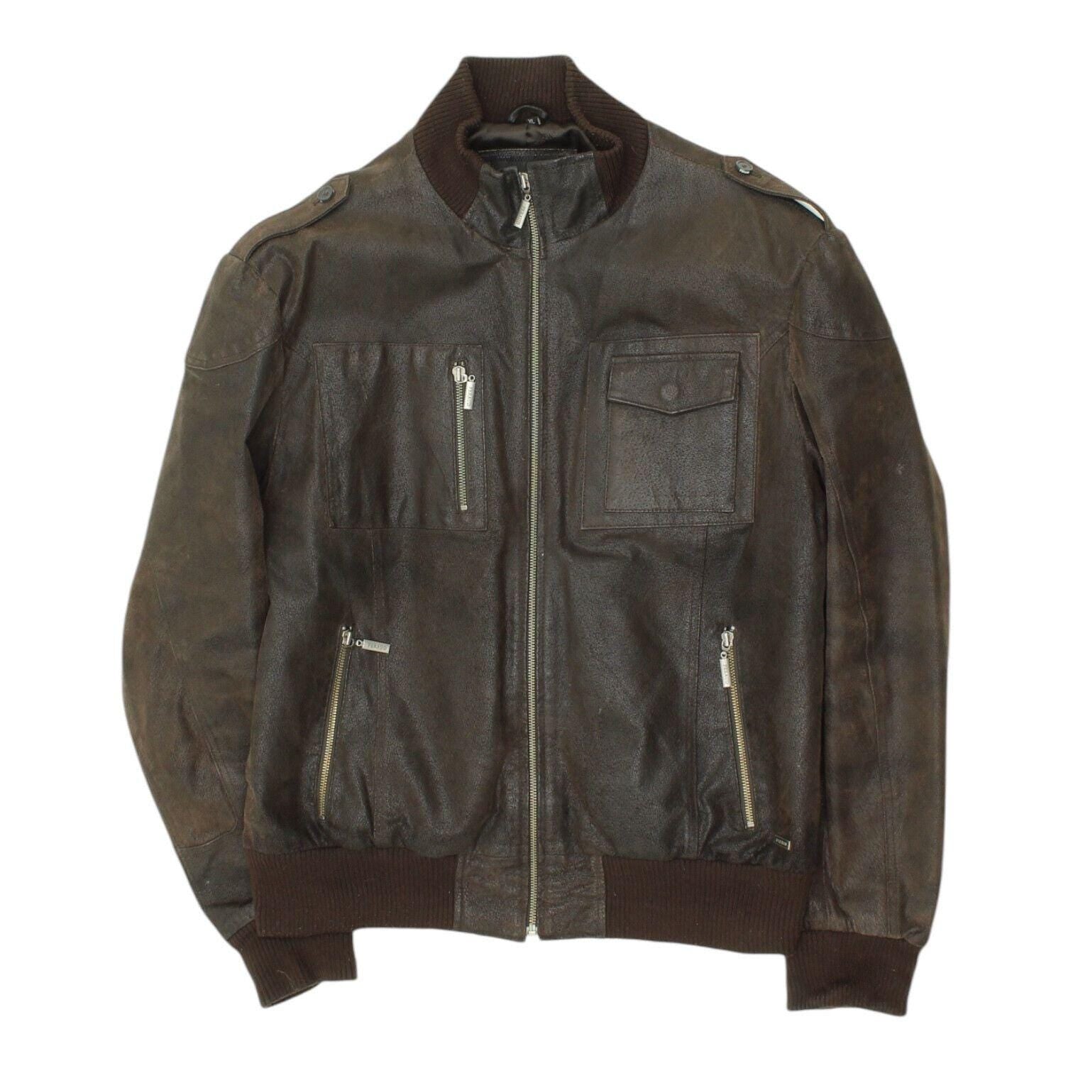 Feraud Brown Leather Jacket Mens High End Designer Biker Casual Full Zip Graphic Tee – Bold Style · High-Quality Print
