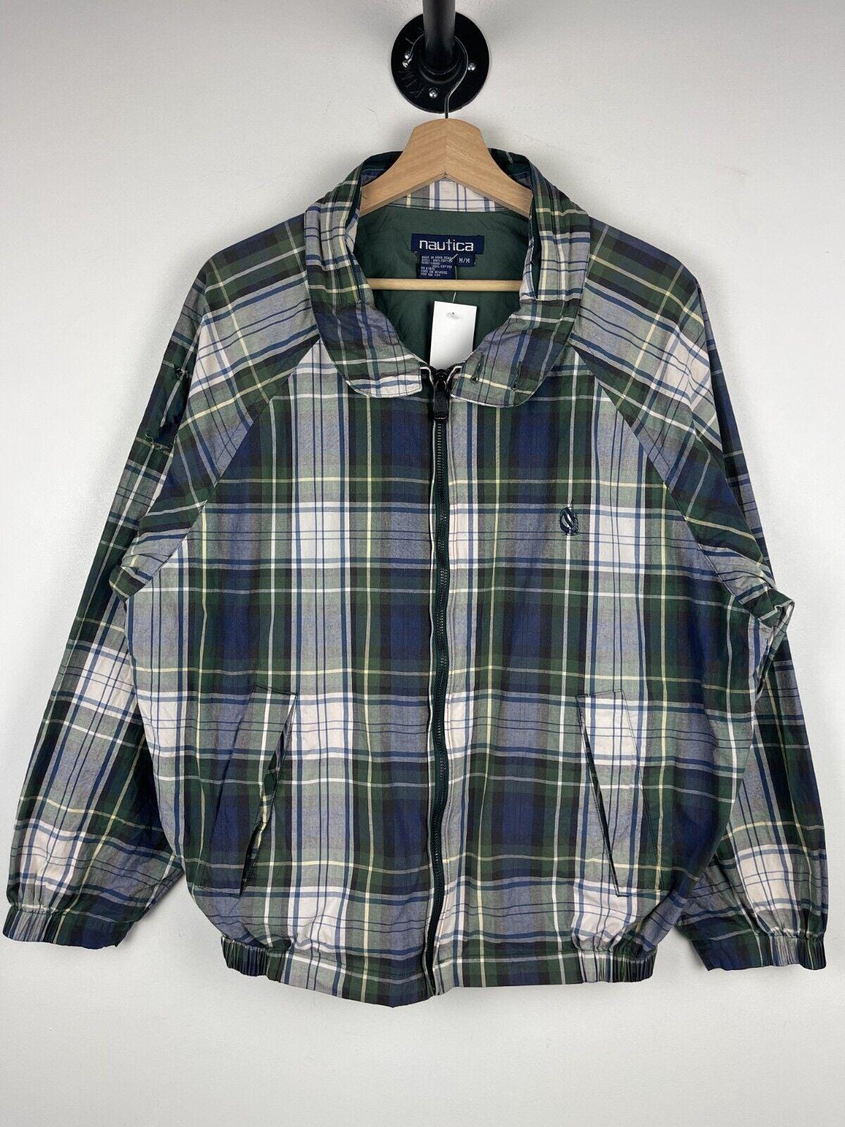 Vintage 90s Nautica Plaid Navy Green Harrington Jacket Size M Graphic Tee – Warm & Stylish · Must-Have Style
