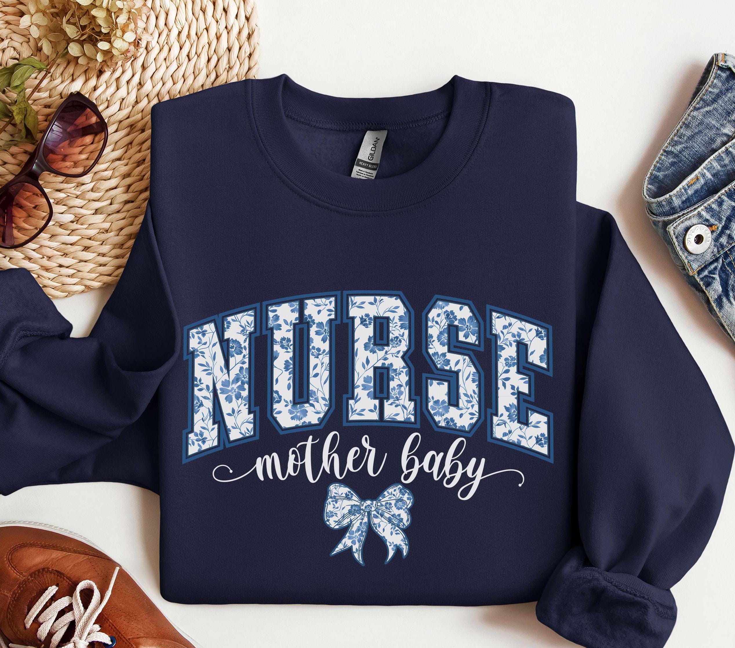 Mother Baby Nurse Sweatshirt MBU Sweater Nurse Varsity Crewneck Coquette Bow Labor and Delivery LD OB RN Postpartum Nurse Gift Sweatshirt – Warm & Stylish · Top Pick For Any Outfit