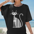 Funky Retro Cat T Shirt Striped Cat Graphic Tee Black and White Cat Shirt Modern Cat Design Animal Print T Shirt Cool Hip Cat Tee Graphic Tee – Premium Graphic · Must-Have Style