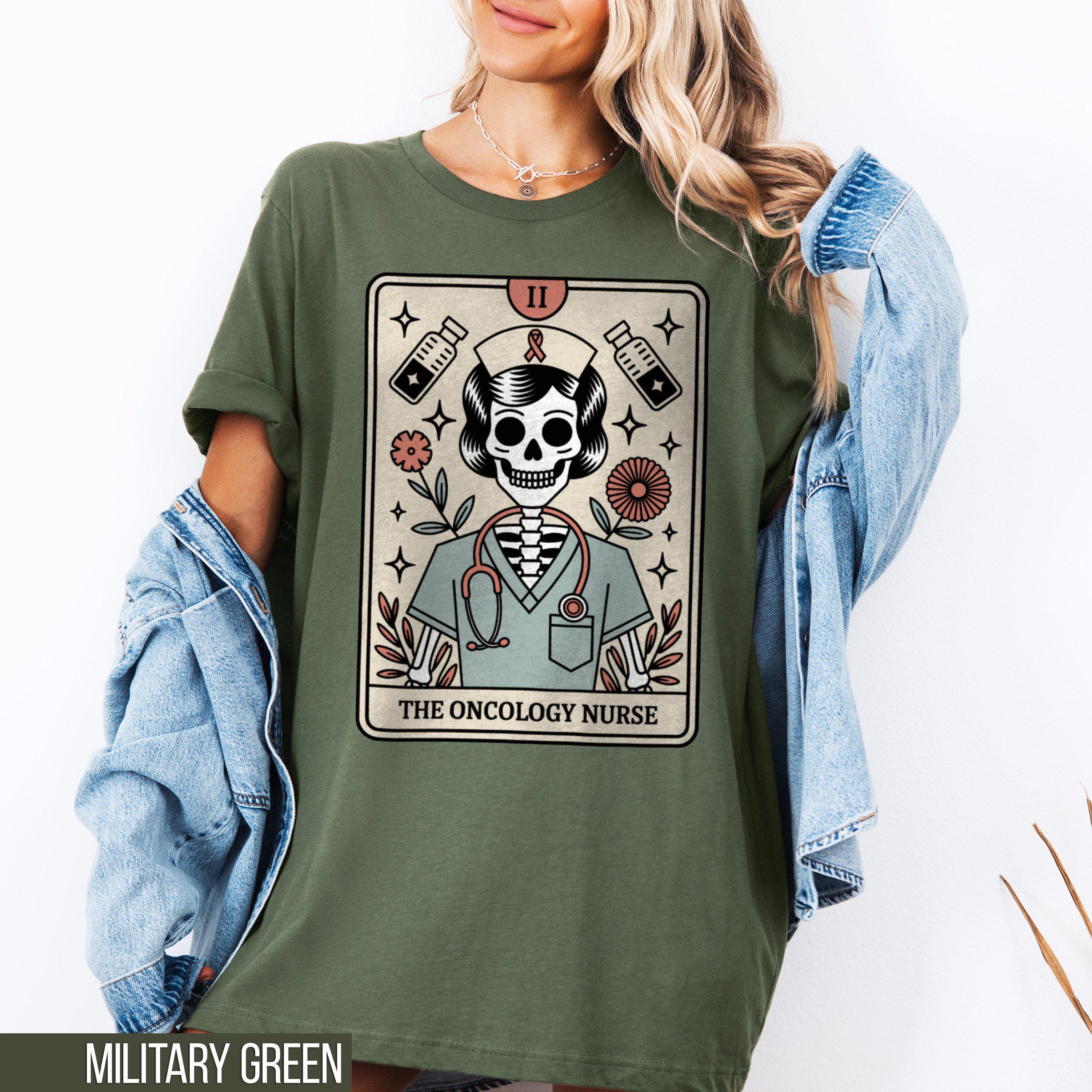 Oncology Nurse Shirt Tarot Card Shirt Funny Meme Shirt Tarot Shirt Nurse Shirt Nurse Gift Skeleton Shirt Retro Shirt Nurse Crewneck Graphic Tee – Cozy Vibes · Perfect For Daily Wear