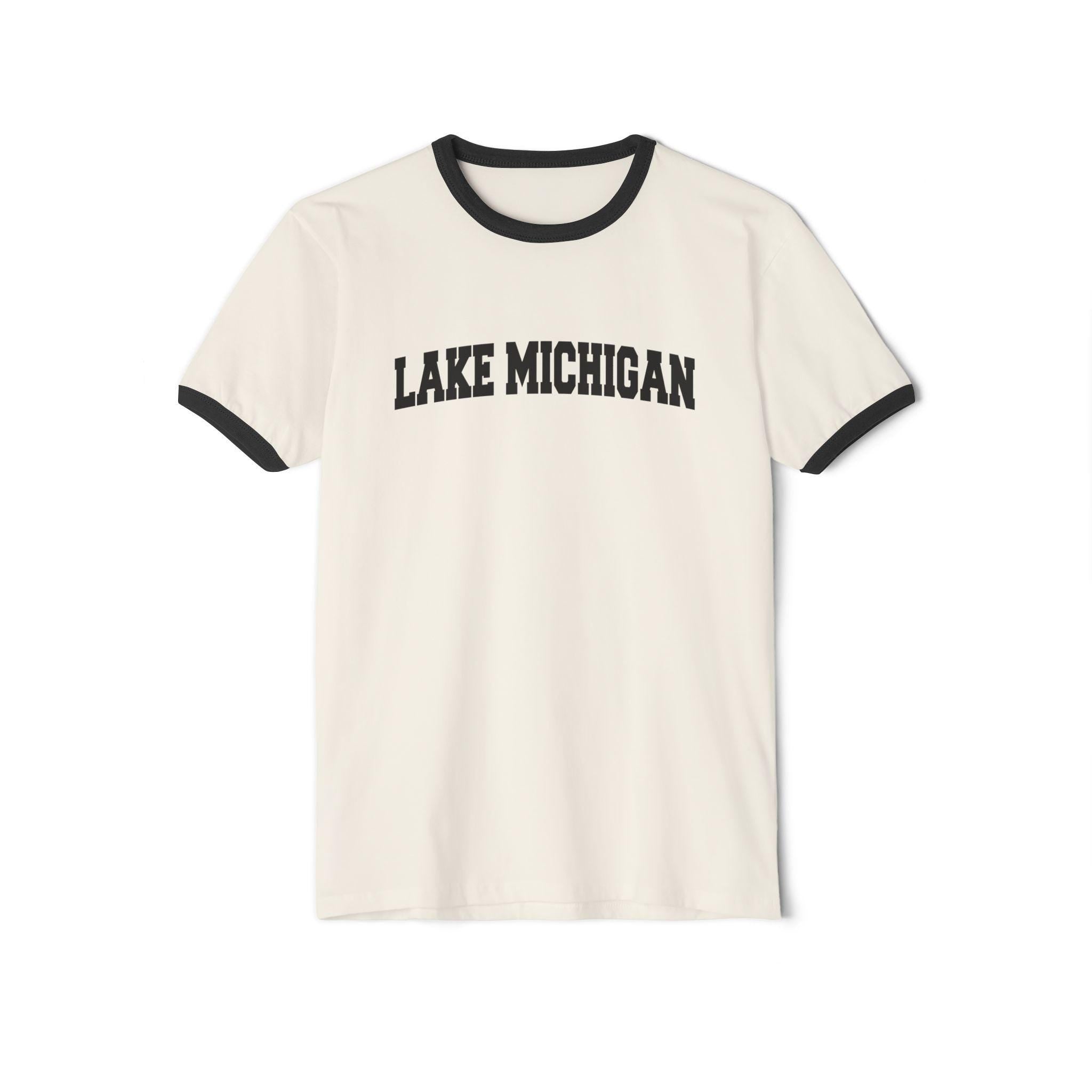 Lake Michigan Cotton Ringer Graphic Tee Unisex Lake Michigan T Shirt Vintage Style Tee Men39sWomen39s Tee Collegiate Style Graphic Tee – Everyday Comfort · Perfect For Daily Wear