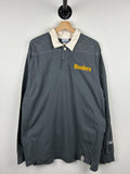 Vintage NFL Reebok Pittsburgh Steelers Grey Polo Rugby Long Sleeve Size L Graphic Tee – Bold Style · High-Quality Print