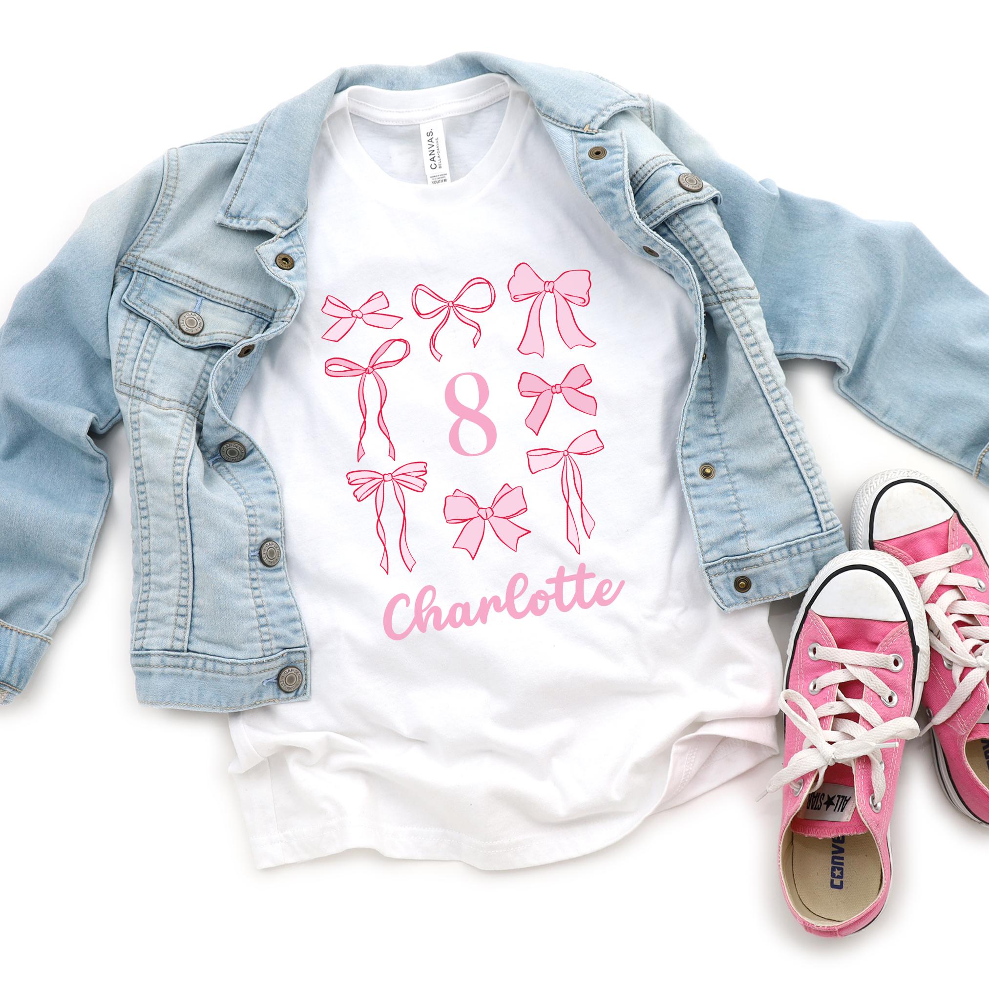 Bow Birthday Shirt Girls Personalized Shirt Coquette Birthday T Shirt Girl Birthday Party TShirt Pink Bow Party Outfit Girl Birthday Tee Graphic Tee – Warm & Stylish · Perfect For Daily Wear