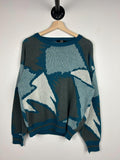 Vintage 90s Jonathan Bryan Blue Grey Pattern Knit Sweater Size M Graphic Tee – Soft Feel · Must-Have Style