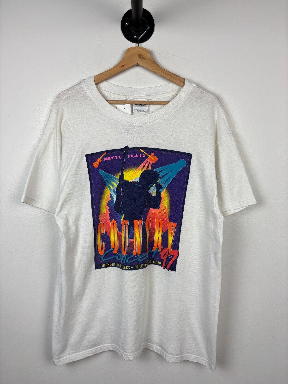 Vintage 90s Country Concert 9739 White Tee Size L Graphic Tee – Cozy Vibes · High-Quality Print
