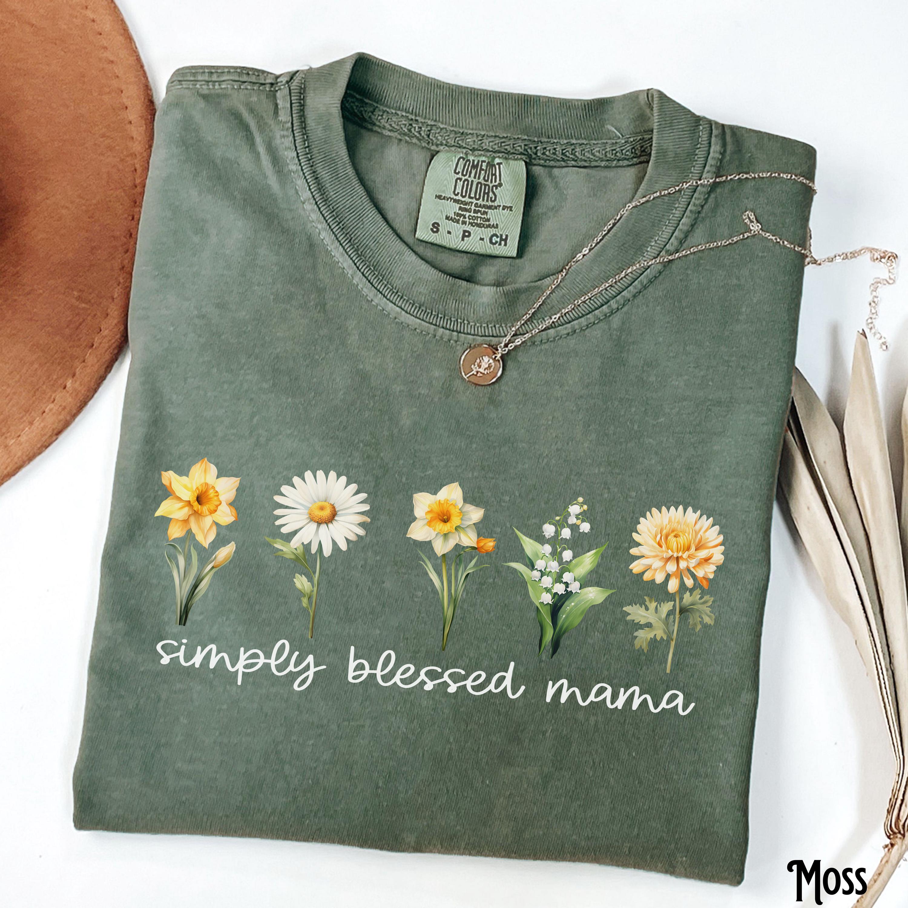 Christian Mama Shirt Floral Mom Tee Wildflowers T shirt Simply Blessed Mama Faith Mother39s Day Gift Gift for Mom Graphic Tee – Everyday Comfort · High-Quality Print