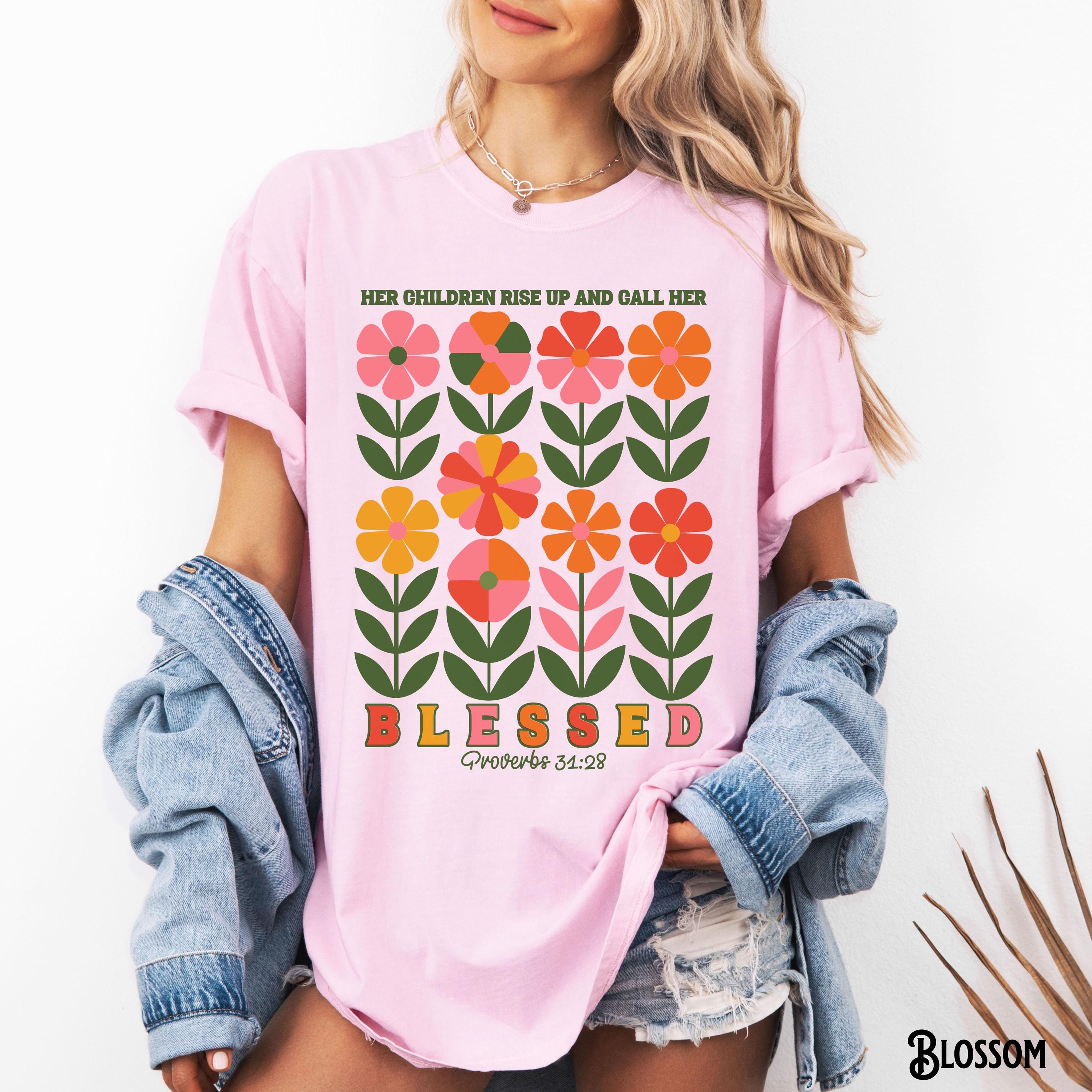 Christian Mom Shirt Flower Mama Tee Blessed Retro T shirt Vintage Faith Bible Verse Mother39s Day Gift Gift for Mom Graphic Tee – Warm & Stylish · High-Quality Print