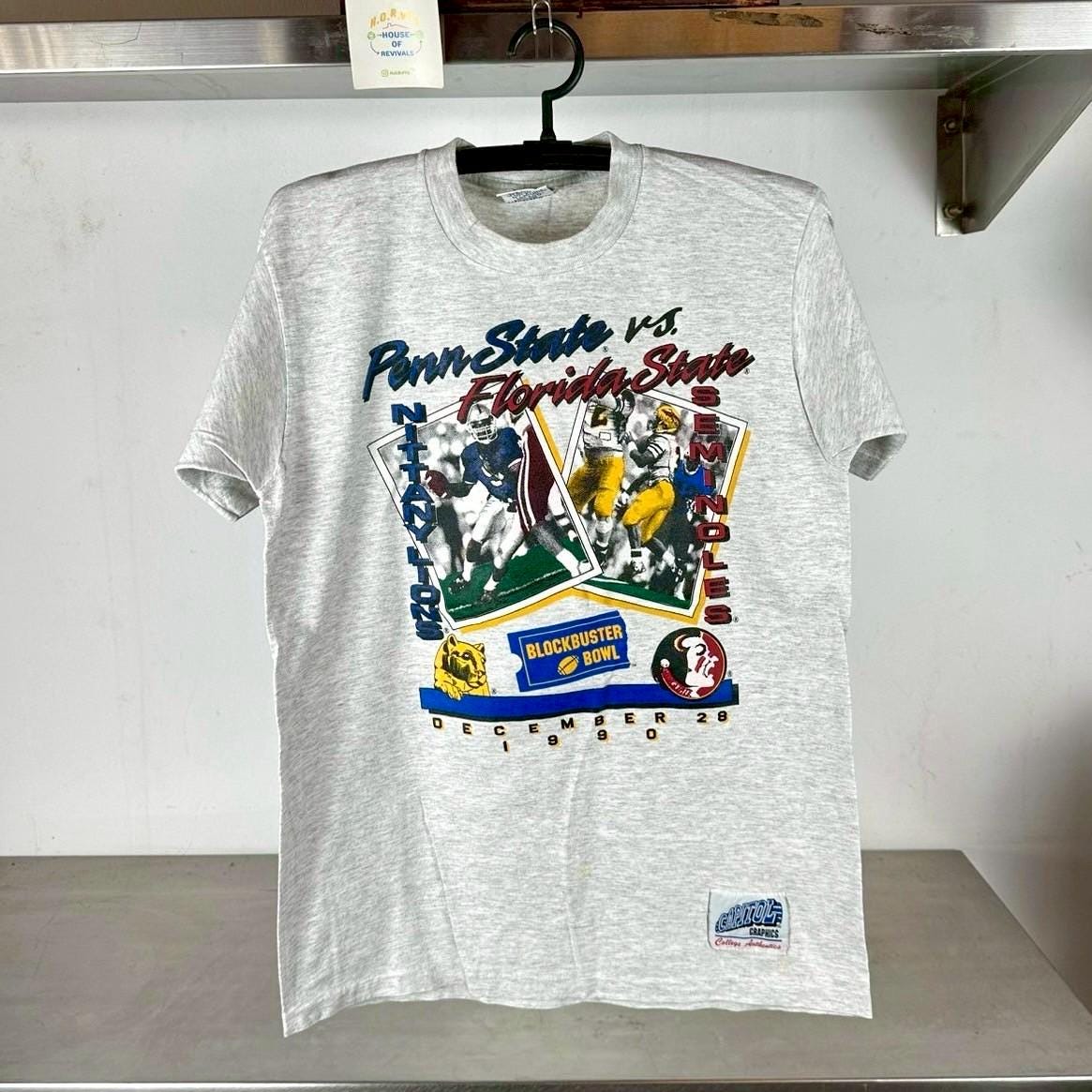 Vintage 1990 NCAA Blockbuster Bowl Penn State Nittany Lions VS FSU Seminoles Large single stitch T shirt Graphic Tee – Warm & Stylish · Must-Have Style