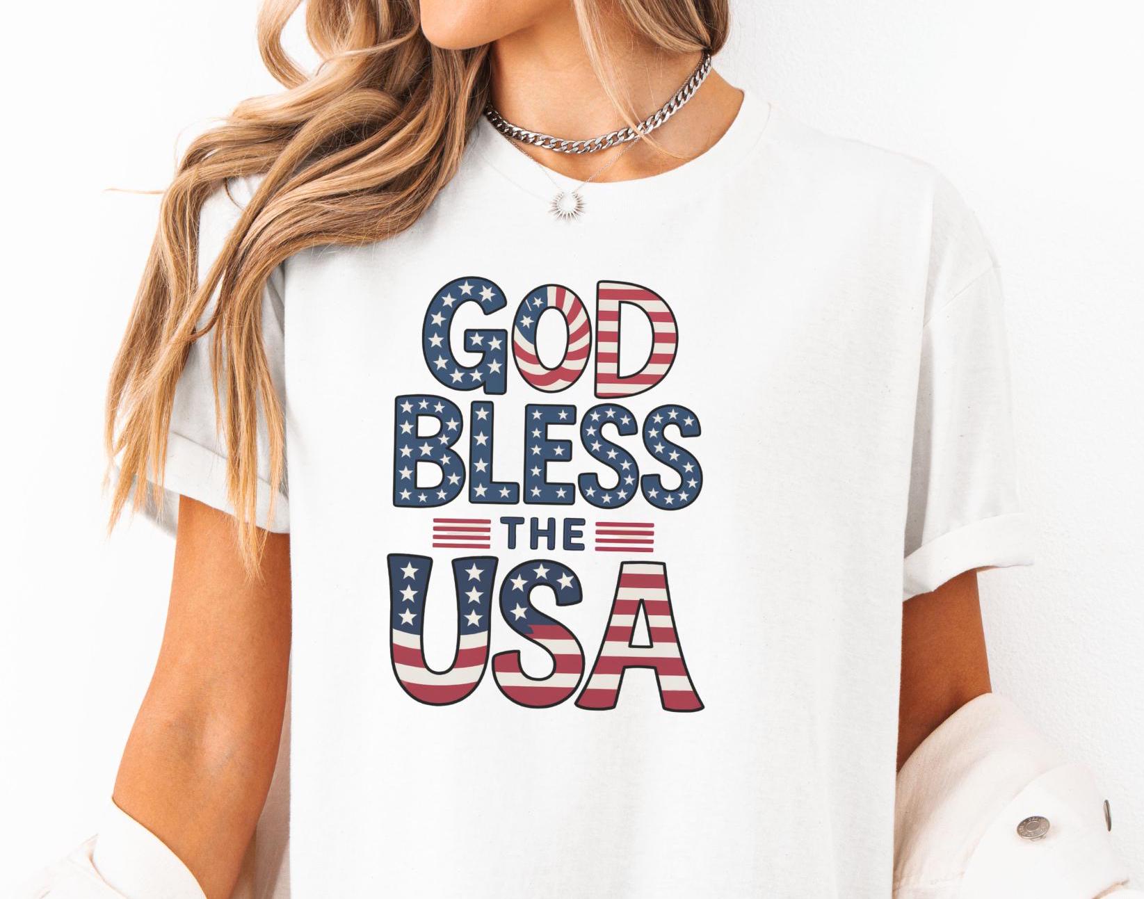 Patriotic USA Shirt God Bless the USA T Shirt for 4th of July Independence Day America Tee 4th of July Shirt Gift Idea Graphic Tee – Premium Graphic · Perfect For Daily Wear