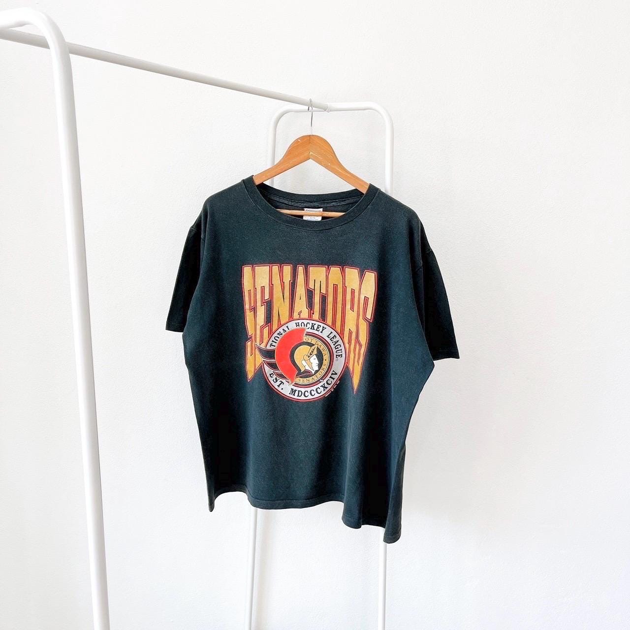 Vintage 90s Ottawa Senators 1991 NHL hockey vintage Trench black t shirt XL Graphic Tee – Feel-Good Design · High-Quality Print