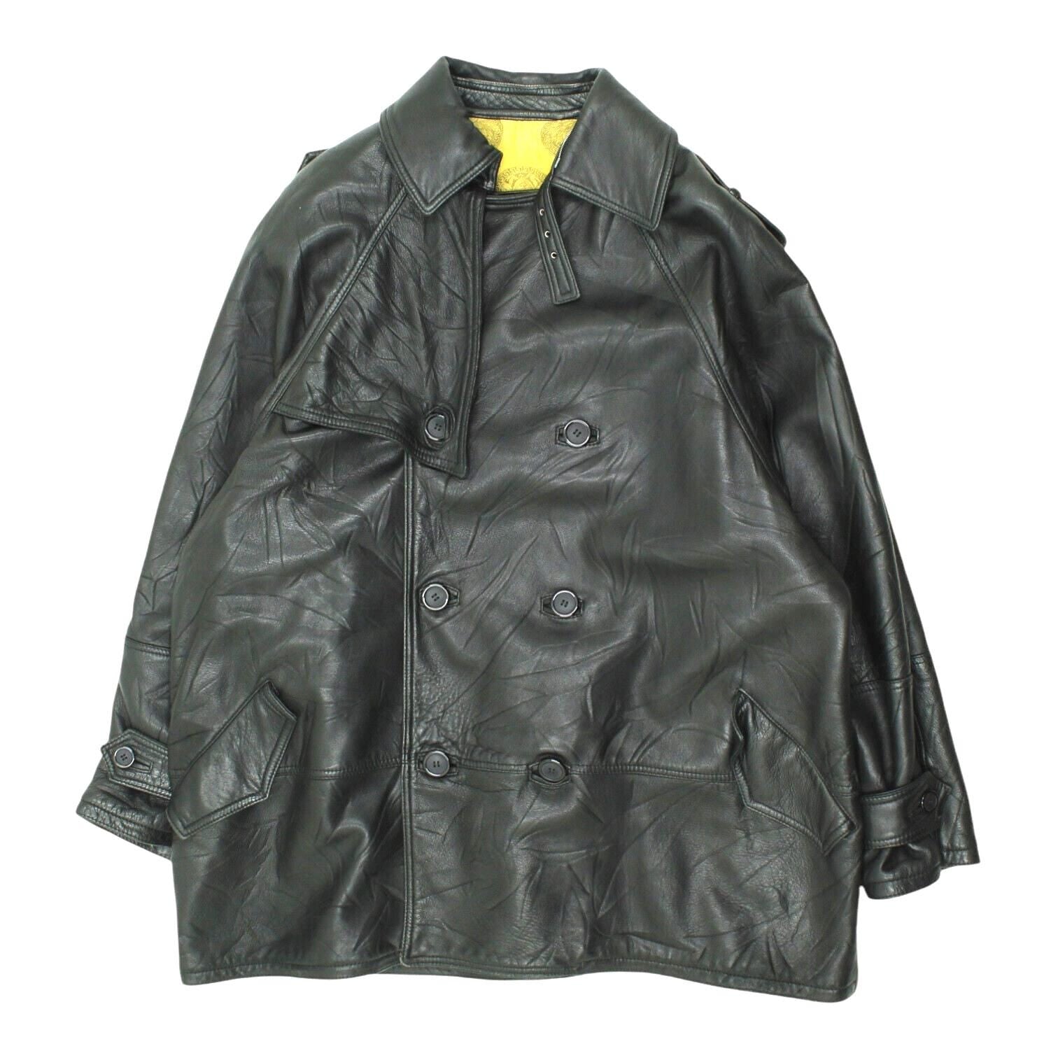 Gianni Versace Leather Coat Vintage Designer Mens Black Double Breasted Jacket Graphic Tee – Fan Favorite · Must-Have Style