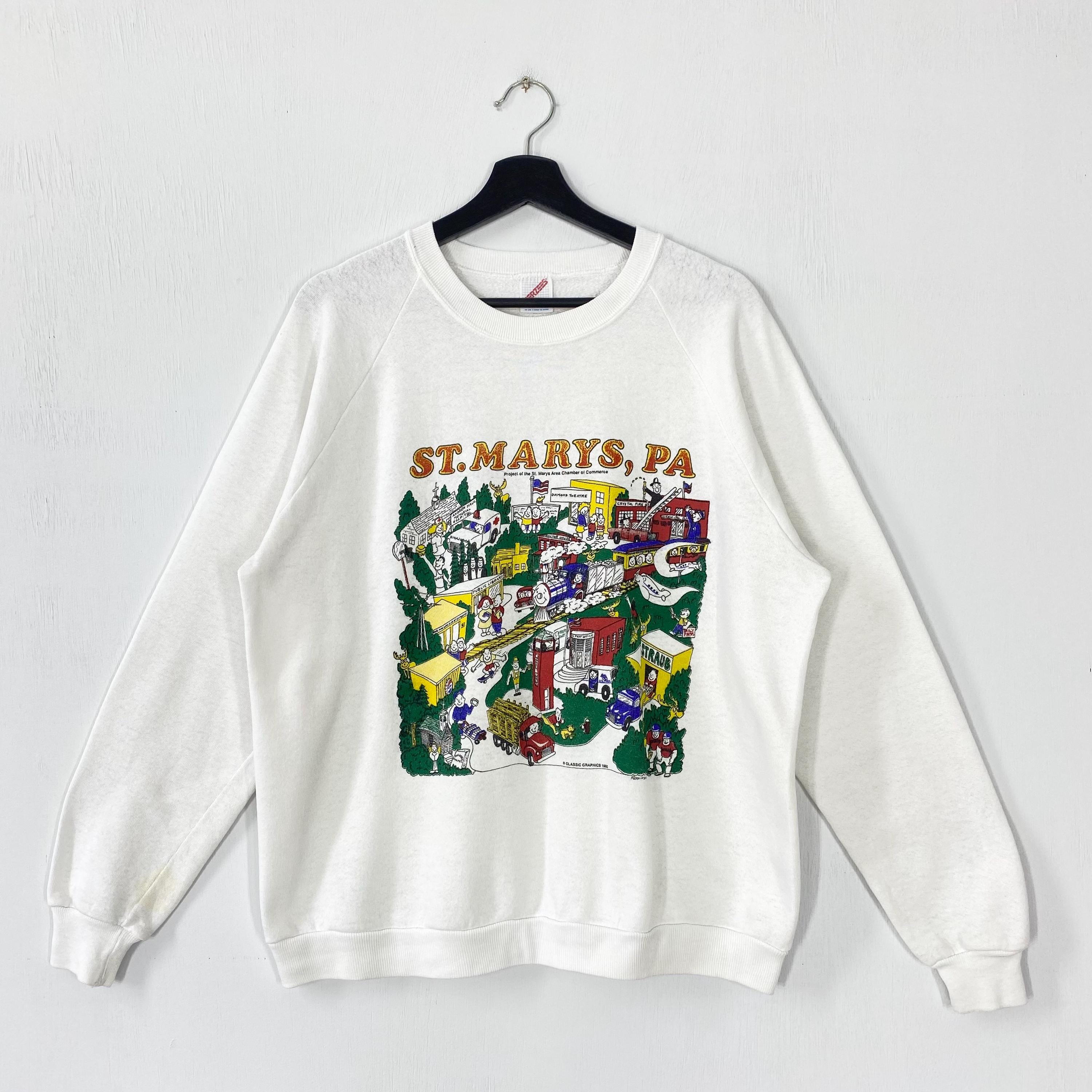 Vintage 80s St Marys Sweatshirt St Marys Crewneck Saint Marys State Park Sweater Pullover River Lake Village Print Logo White Medium Sweatshirt – Warm & Stylish · Must-Have Style