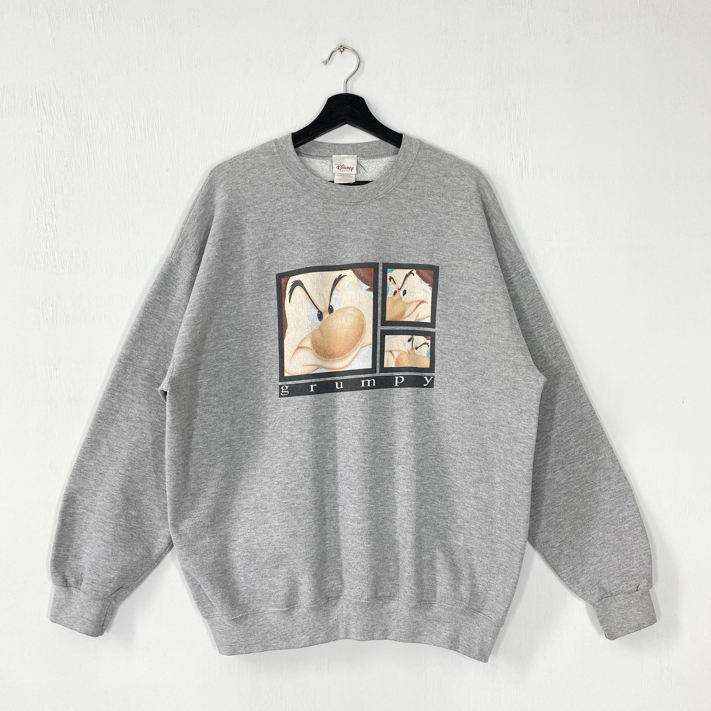 Vintage 90s Grumpy Sweatshirt Grumpy Crewneck Seven Dwarfs Sweater Pullover Snow White Sleepy Dopey Print Logo Grey XLarge Sweatshirt – Cozy Vibes · Perfect For Daily Wear
