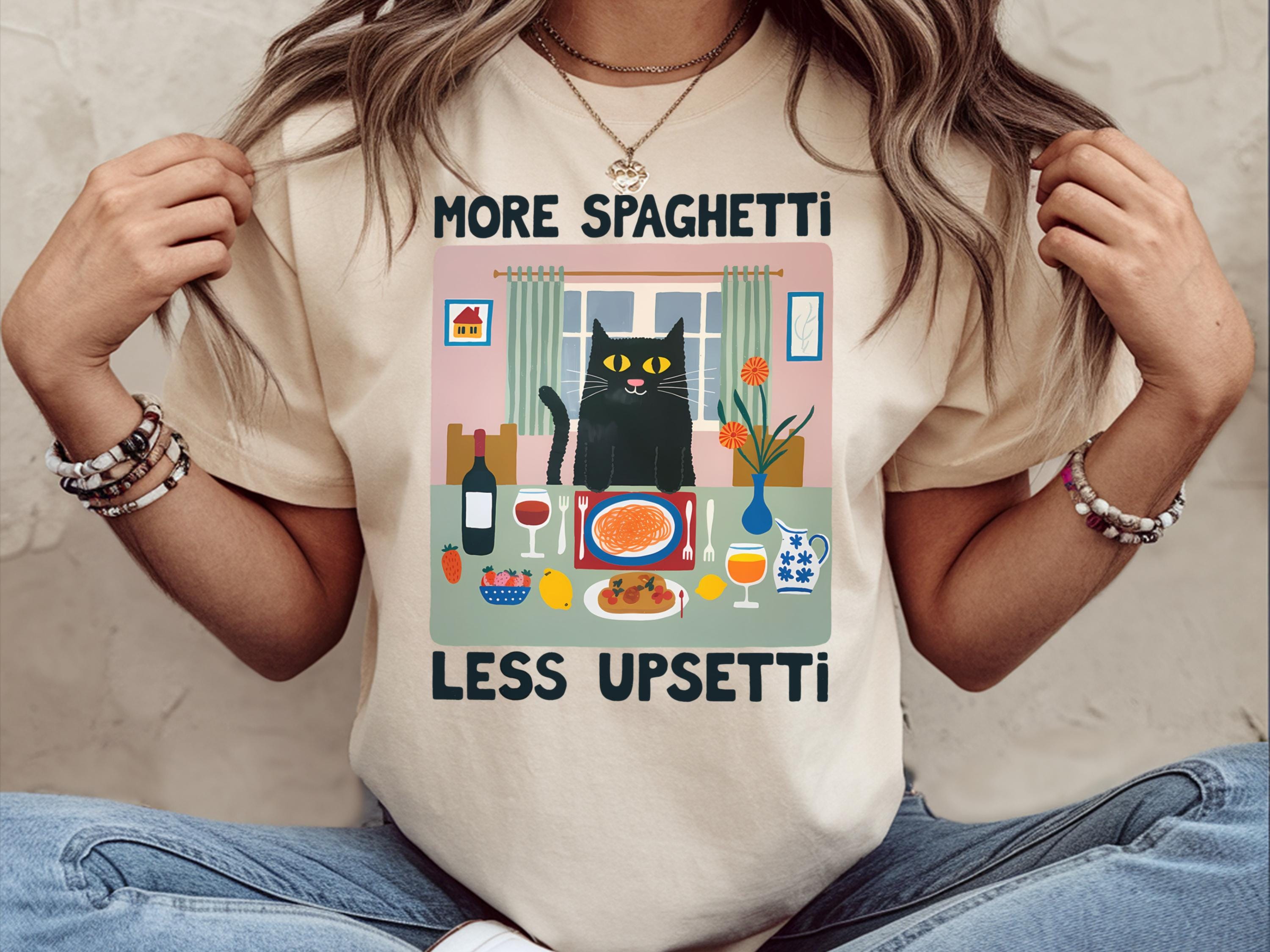 More Spaghetti Less Upsetti Cat Shirt Spaghetti Shirt Funny Cat Lover Funny Food Tee Shirt Spaghetti Lover Gift Vintage Spaghetti Shirt Graphic Tee – Premium Graphic · Great Gift For Fans