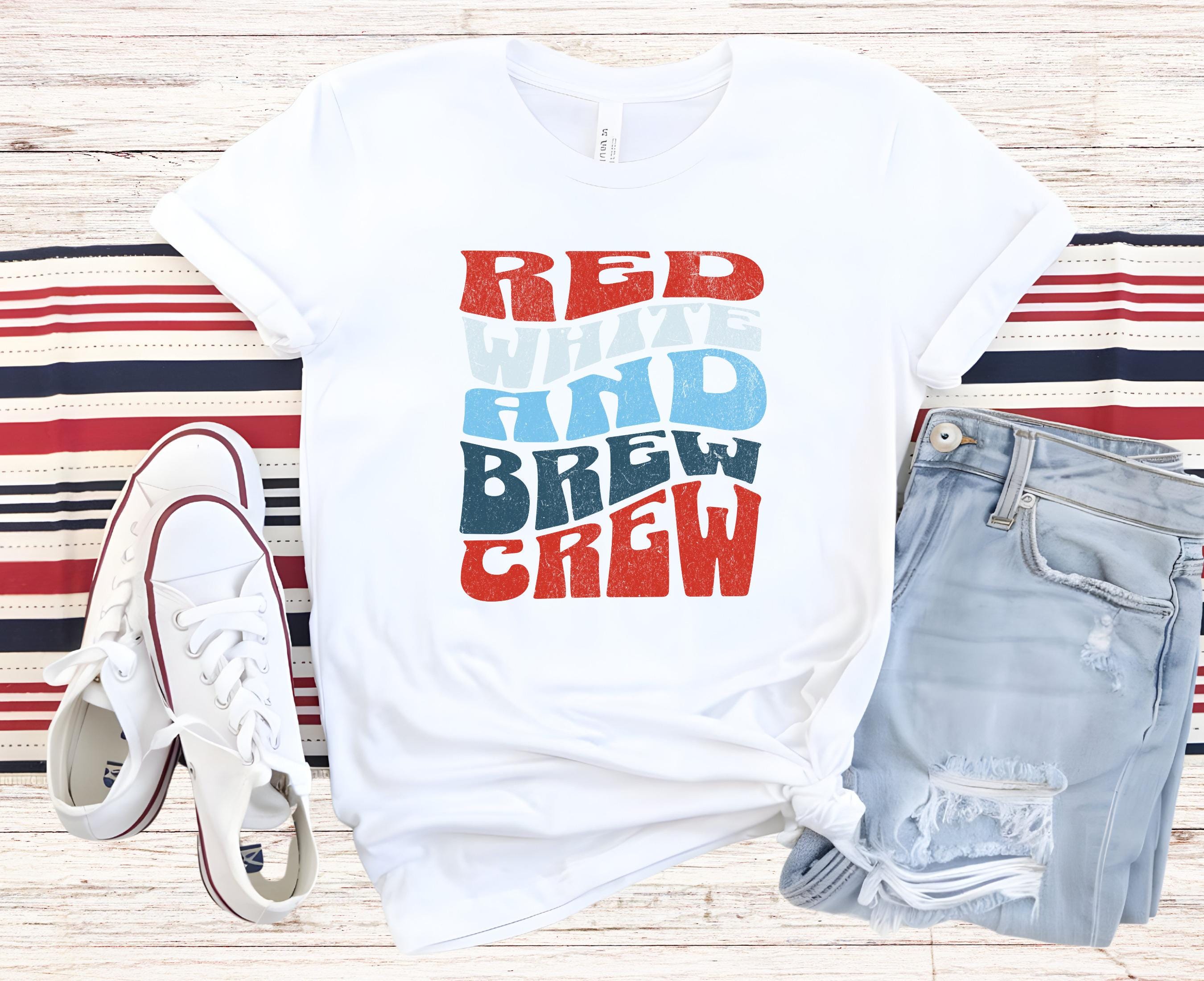 Red White BREW CREW Shirt for 4th of July Funny July 4 Beer Tee Groovy Independence Day TShirt Patriotic Drinking Tee Graphic Tee – Warm & Stylish · High-Quality Print